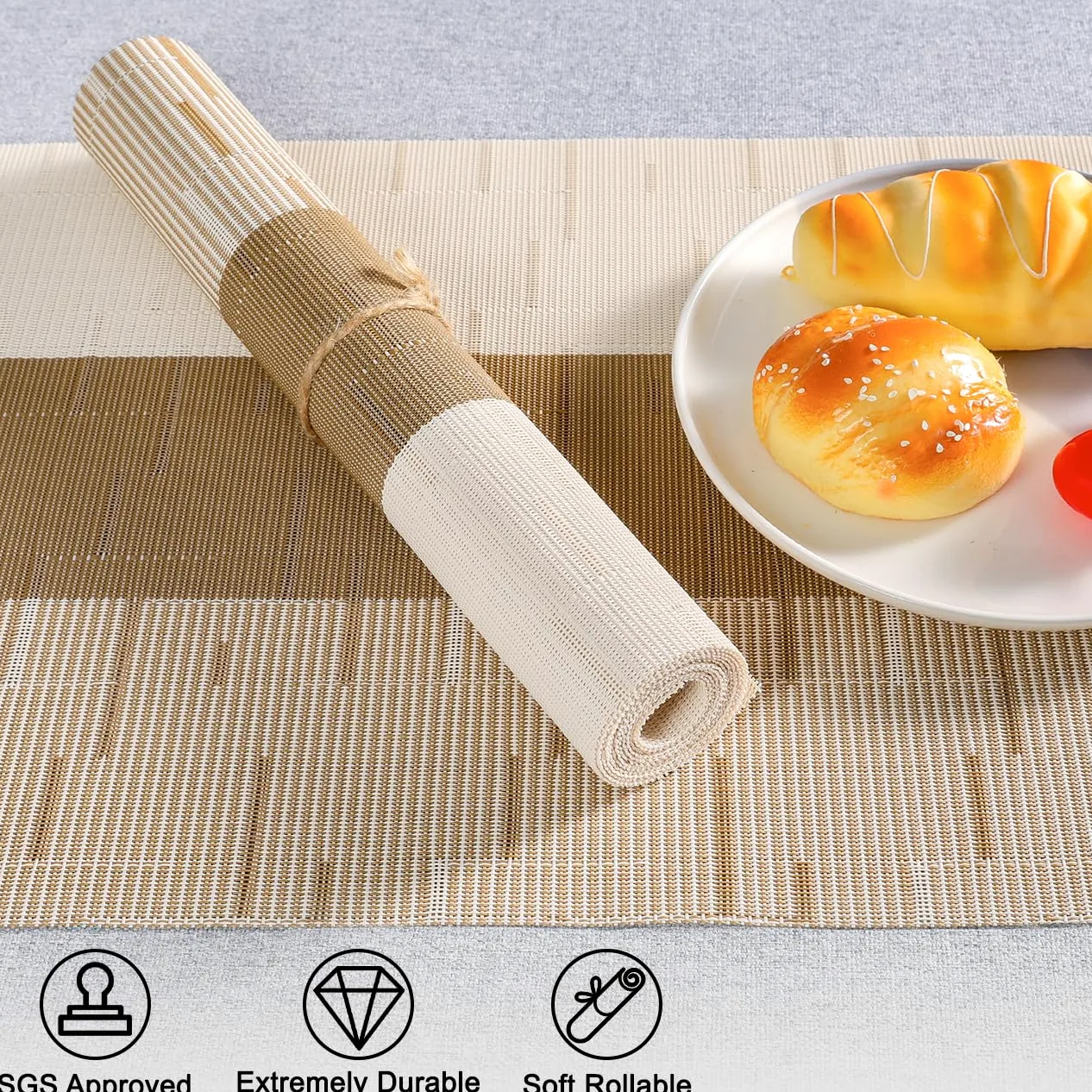Runner Tavola Moderno, PVC Lavabile Riutilizzato Runner Tavolo Resistente al Calore Rustica Runner da Tavolo per la Decorazione di Tavoli (Beige Marrone, 30 x 180 cm)