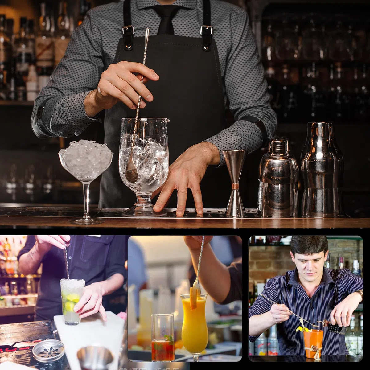 4 Pezzi Cucchiaio da Cocktail, Cucchiaio per mescolare in Acciaio Inossidabile, Cucchiaini da Bar per shaker per Cocktail, frappè, succhi, tè