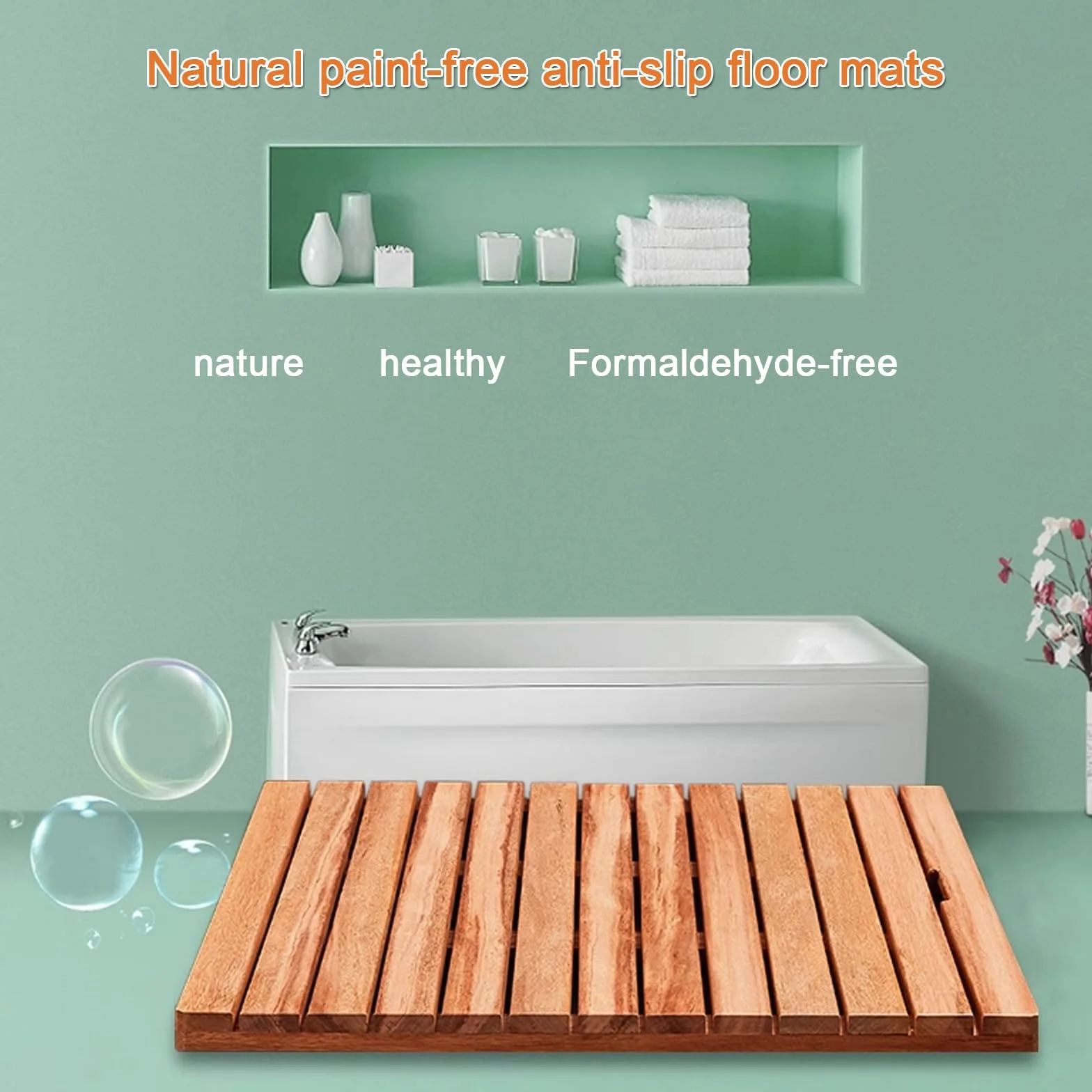 Tappetino da bagno in legno, impermeabile, antiscivolo, design in bambù, per spa e sauna, tappetino rettangolare per bagno e doccia