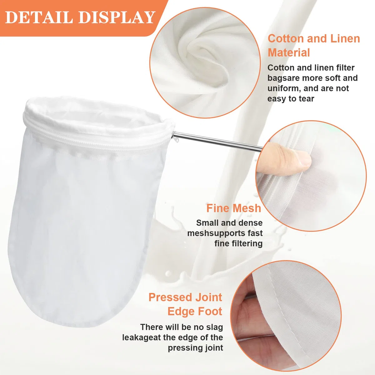 2 Pezzi Setaccio Filtro Alimentare, 14/20 cm Filtro per Alimenti, Riutilizzabile Sacchetto per Latte di Noce, Filtro Liquori per il filtraggio di succhi, latte, caffè, Vino Rosso, tè