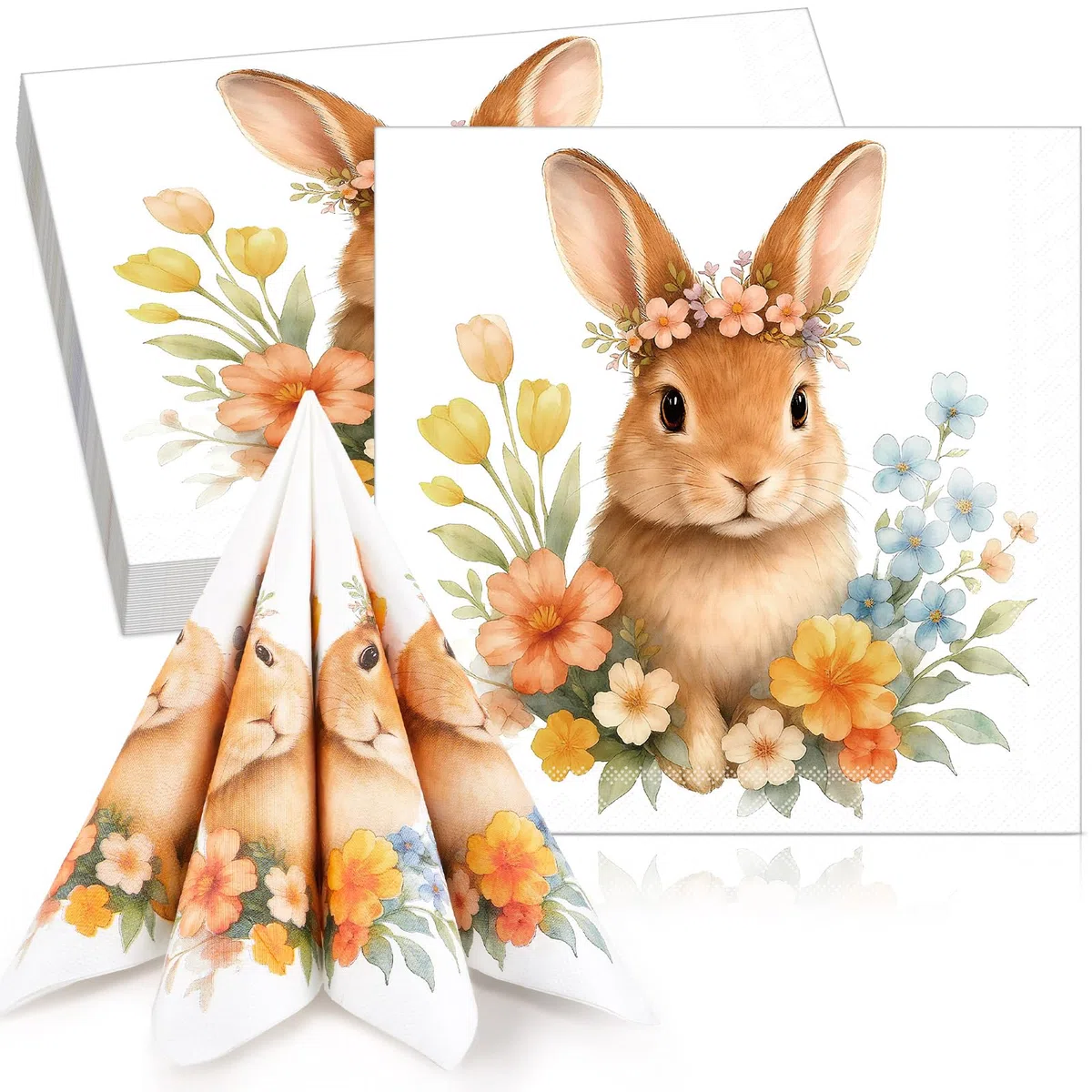 Tenare 50 Pezzi Tovaglioli di Carta Pasquali di Coniglietto 33 x 33 cm Tovaglioli di Carta Decorativi per Feste per Pasqua Ospiti Decorazione Primavera Compleanno Tavolo