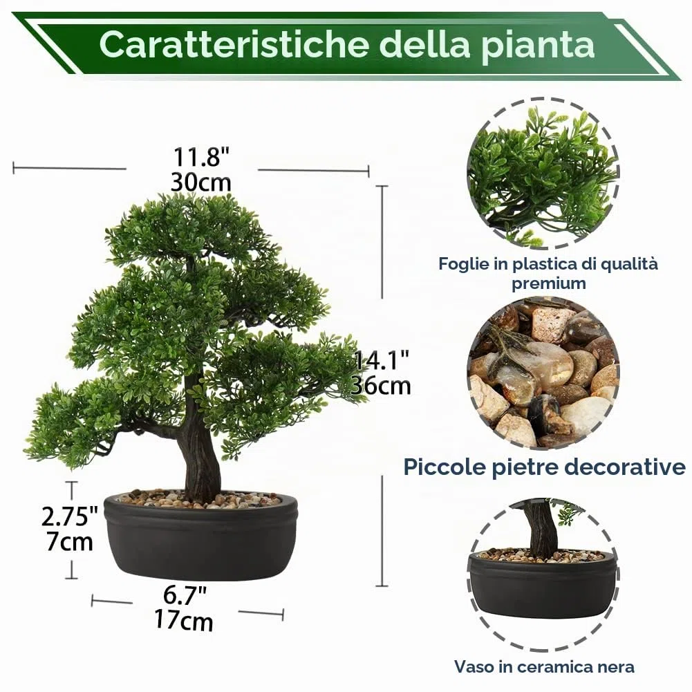Briful Bonsai artificiale da 35,8 cm, pianta finta, bonsai giapponese in vaso, albero di cedro bonsai, per interni ed esterni, decorazione per hotel, casa, ufficio