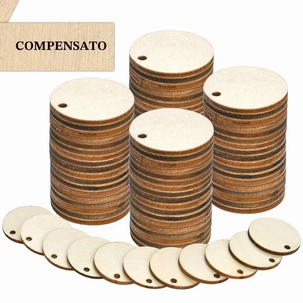 FOCCTS Fette di legno rotonde da 100 pezzi con anelli portachiavi da 100 pezzi adatti per artigianato, scrapbooking, ornamenti, progetti personalizzati