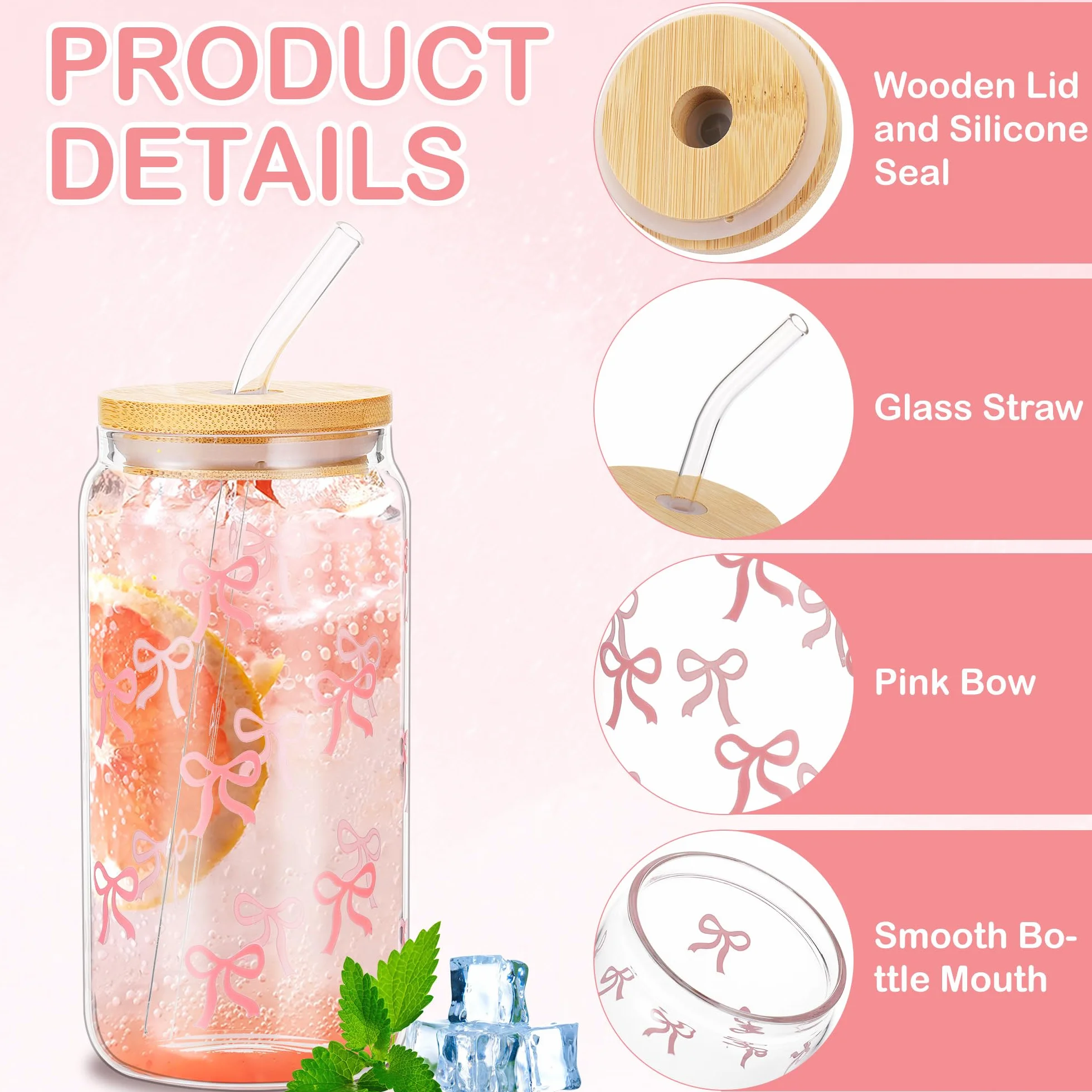 Hejo Papillon Bicchiere con Cannuccia Vetro,500ml Bicchieri Vetro con Coperchio,Trasparente Tazza con Coperchio e Cannuccia,Bicchieri Birra per Cocktail,Caffè,Latte
