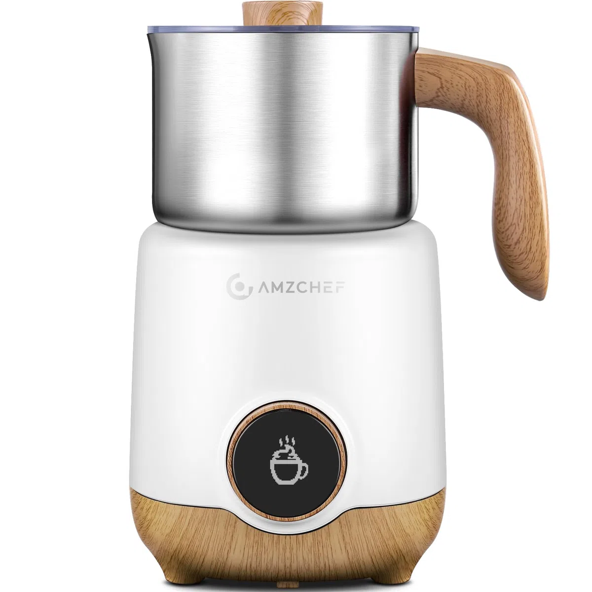 AMZCHEF 8-IN-1 Montalatte Elettrico Cappuccino 550 Watt, 600 ml Montalatte Elettrico con Tazza Divisa per Schiuma di Latte Calda e Fredda, Latte Caldo, Alimenti per Bambini a Base di Latte