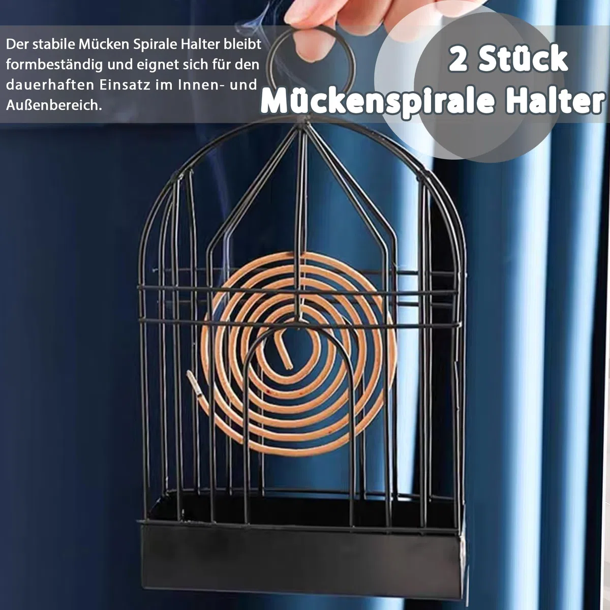 2 Pezzi Porta Spirale Antizanzare in Metallo, Supporto Retrò a Forma di Gabbia per Incenso, Decorazione Elegante per Giardino e Casa (Nero)