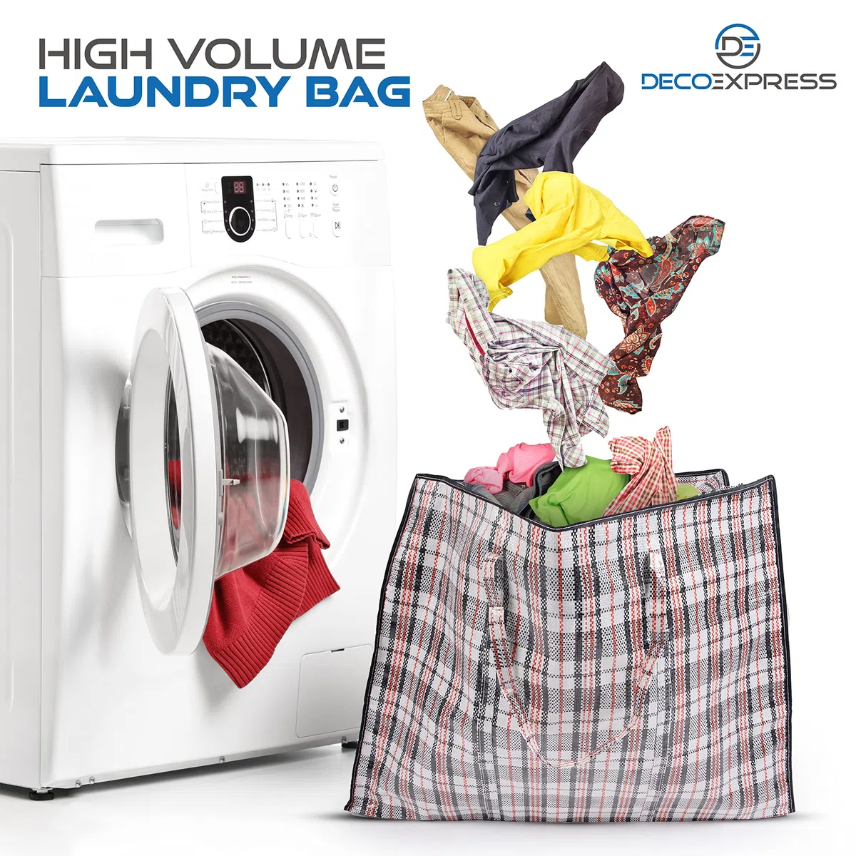 Deco Express Borse Salvaspazio Grandi 107L, 76x59x24 cm, Pack da 2 Borse Trasloco Resistenti Riutilizzabili con Cerniera e Manici per Abiti, Giocattoli (76 X 59 X 24 CM)