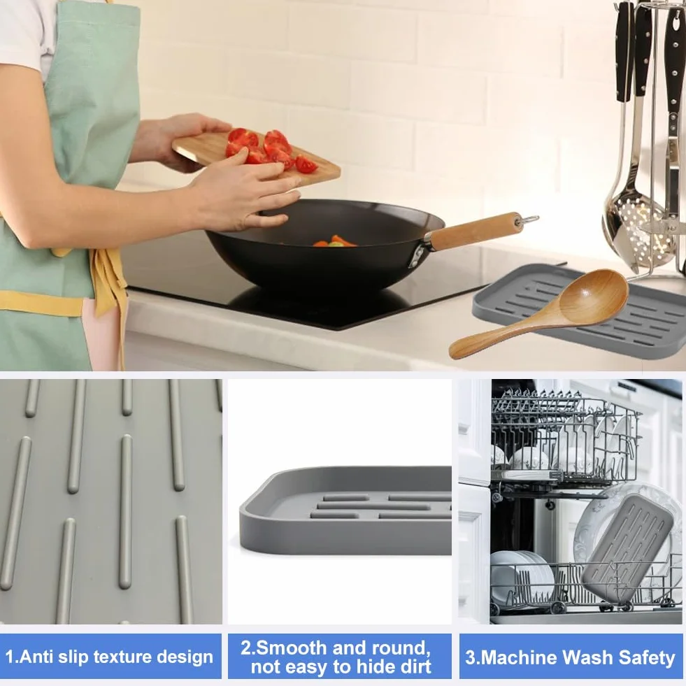 SwirlColor Porta Mestoli da Cucina, Funzionale Silicone Porta Utensili Splash Poggia Cucchiaio per Piano Cottura, Piano da Pranzo, Tavolo (Grigio)