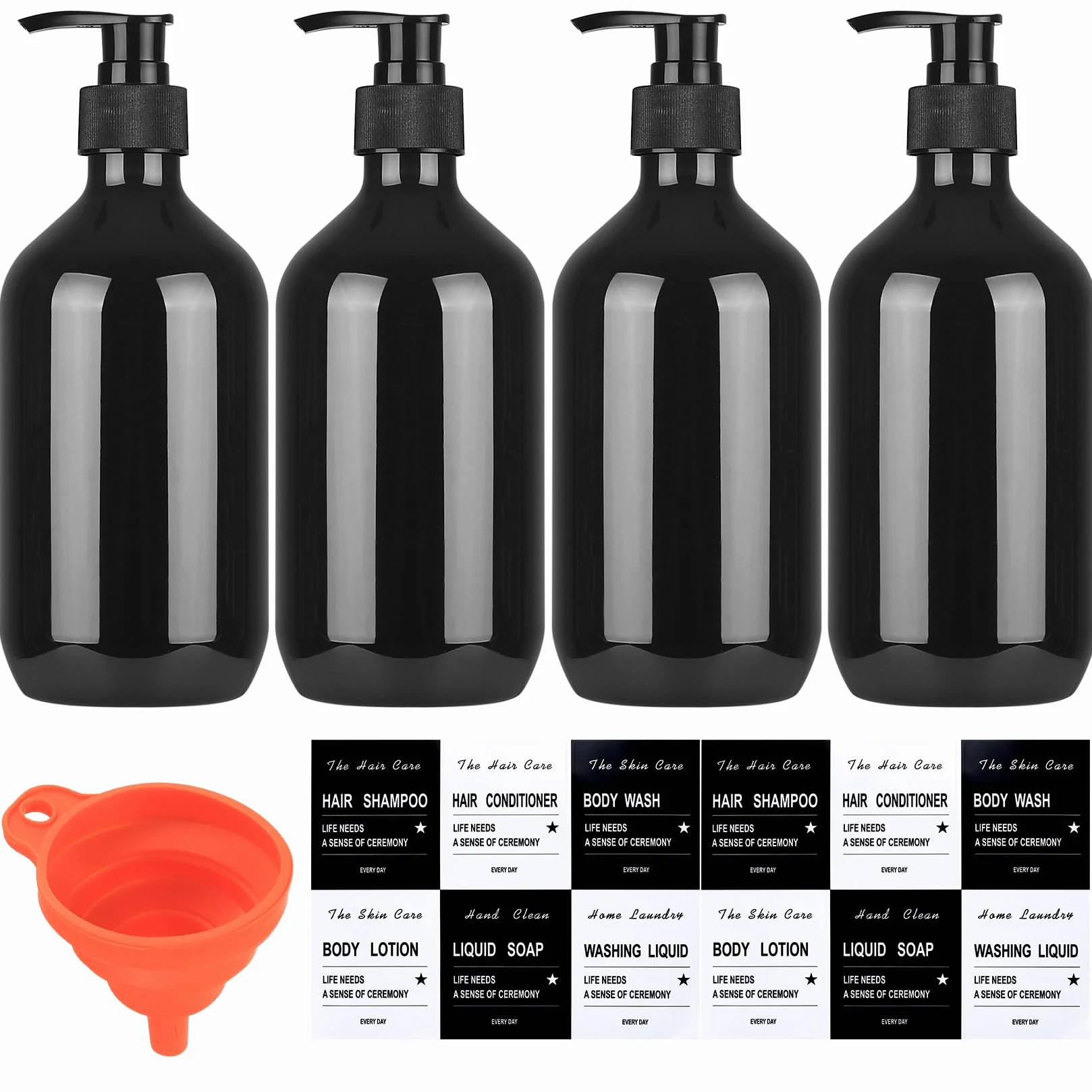 4 Pezzi Flaconi Dosatori Vuoti in Plastica, 500 ml Bottiglie Vuote Ricaricabili per Shampoo, Bottiglie Dispenser di Sapone con Pompa per Liquidi/Sapone/Shampoo/Gel Doccia. (Tondo nero)