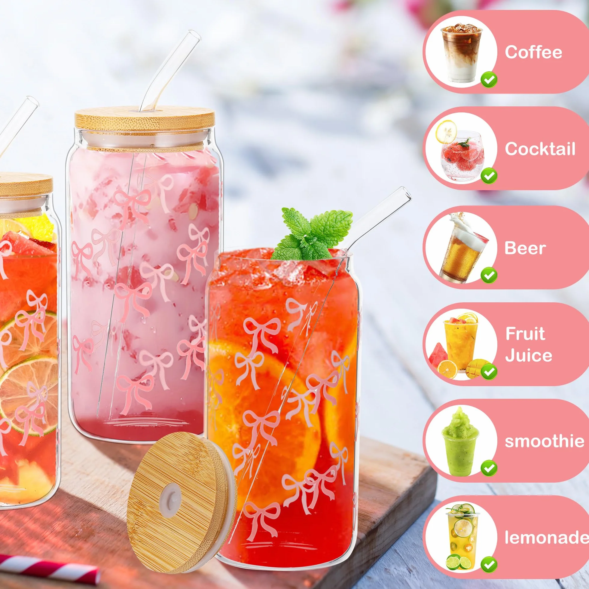Hejo Papillon Bicchiere con Cannuccia Vetro,500ml Bicchieri Vetro con Coperchio,Trasparente Tazza con Coperchio e Cannuccia,Bicchieri Birra per Cocktail,Caffè,Latte