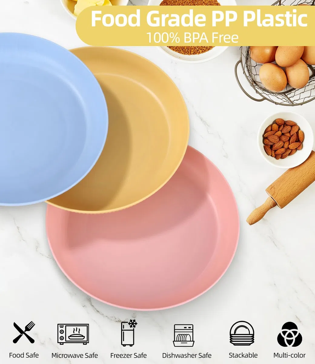 6 Pezzi Piatti in Plastica da 22.5cm/9 inch, Infrangibili Piatti da Campeggio, Piatti Plastica Rigida Lavabili e Riutilizzabili per Insalata, Pasta, Casa, Microonde e Lavabili in Lavastoviglie