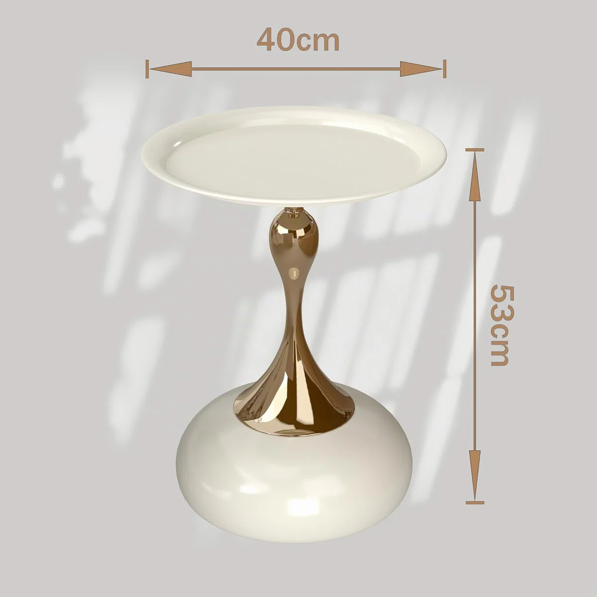 Tavolino Piccolo da Salotto, Tavolo da Salotto Moderno di Lusso, Tavolino da Esterno Basso per Soggiorno, Camera da Letto, Balcone, Ø40cm Beige+Oro (1 Pezzo)