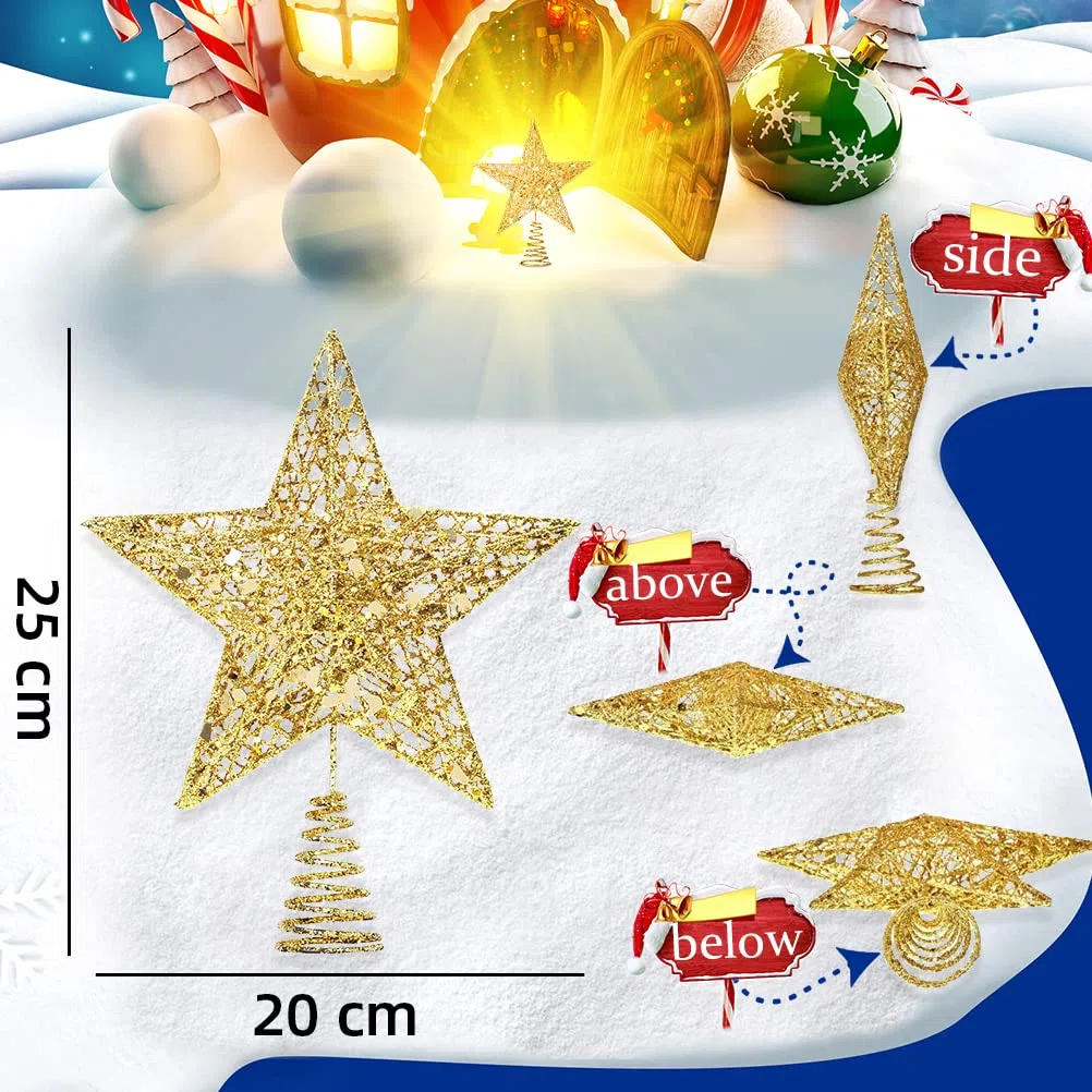 Puntale Stella Albero Natale, Oro Glitter Treetop Soprammobili Decorazione Natalizio, Lucido Forma di Stella Albero di Natale per Accessori Addobbi