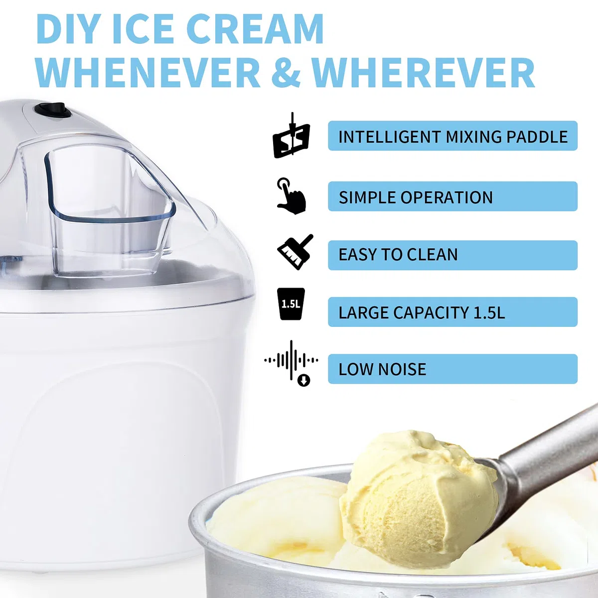 Vpcok Direct - Macchina per fare il gelato 1,5L Sorbetto e Yogurt Congela in 30 minuti