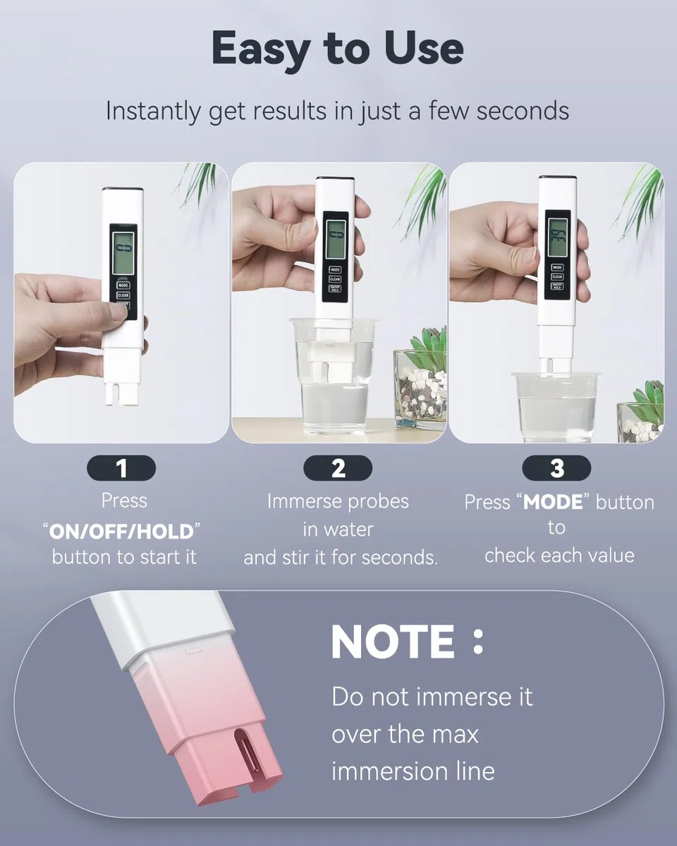 Pawfly 3 in 1 TDS Tester digitale dell'acqua, misuratore temperatura TDS EC (℃/℉), misuratore test dell'acqua rapido preciso, tester della qualità dell'acqua 0 a 9999 ppm, acquario piscina potabile