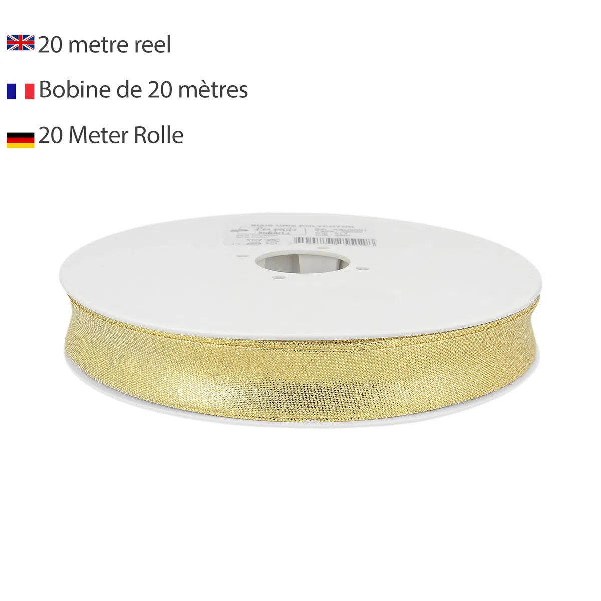Nastro sbieco metallizzato luccicante, 80% Poliestere 20% Lurex, 20mm x 20m, Oro