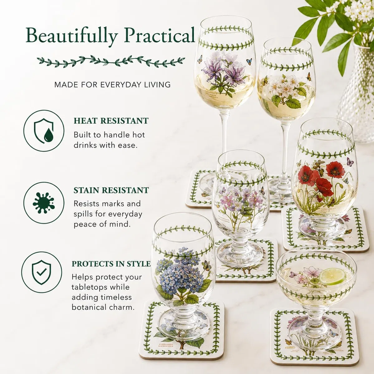 Portmeirion Pimpernel - Sottobicchieri da giardino botanico - Set di 6 motivi (multicolore)