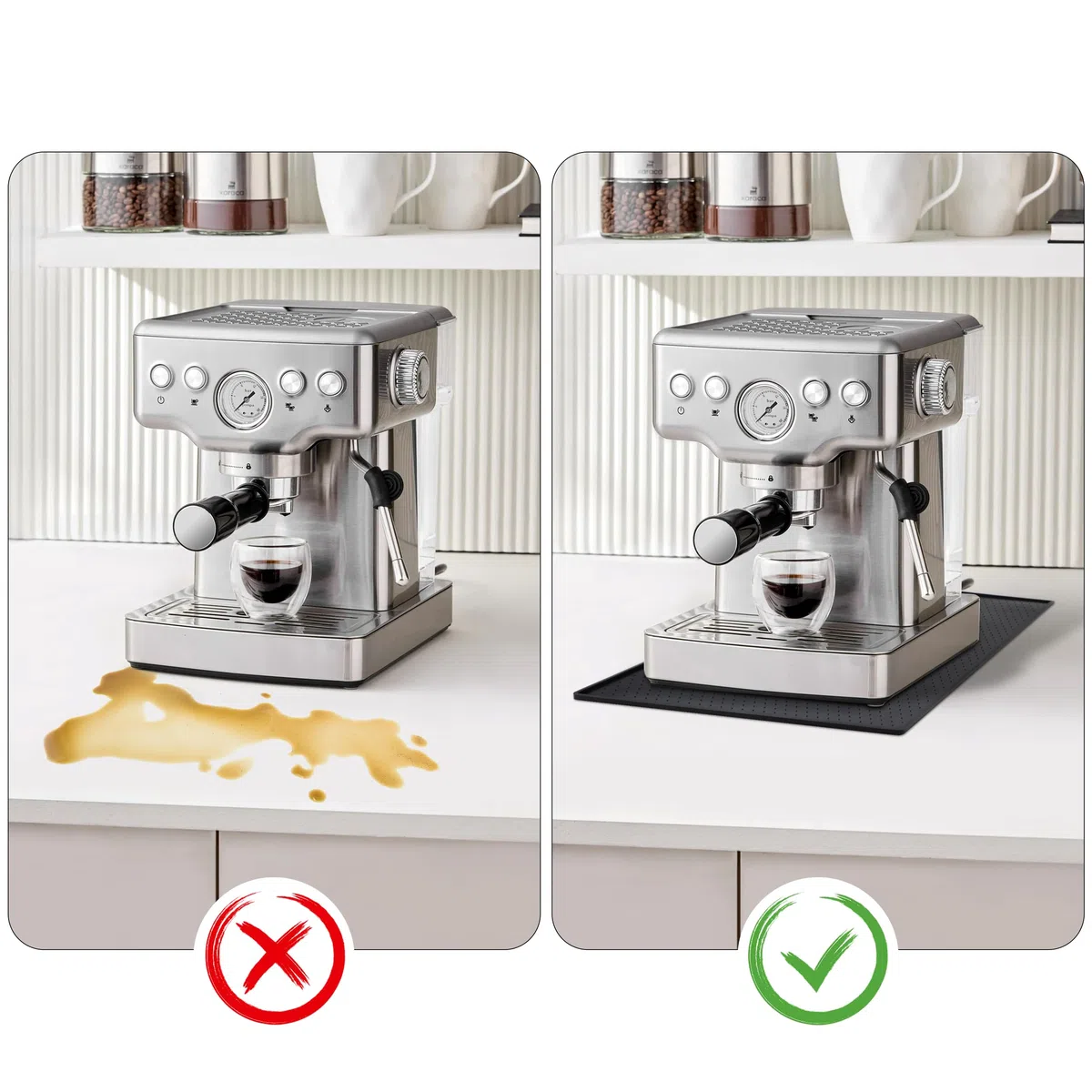 Tappetino per Macchina da Caffè Base de Silicone per Macchine da Caffè 48 * 30cm Tappetino a Prova di Perdite per Cucina Nero (KFJD01_BK)