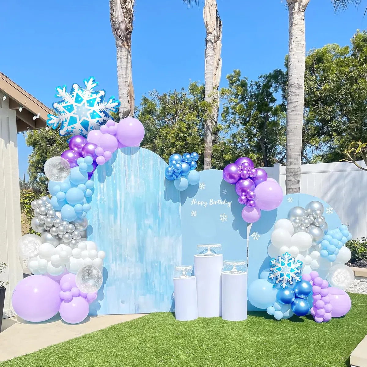 Palloncini Frozen, 120 Pezzi Palloncini Blu Viola Bianco, con Stampa Fiocchi di Neve, realizzati in lattice, per Compleanno Feste Principessa Frozen Baby Shower Anniversario Natale Decorazione