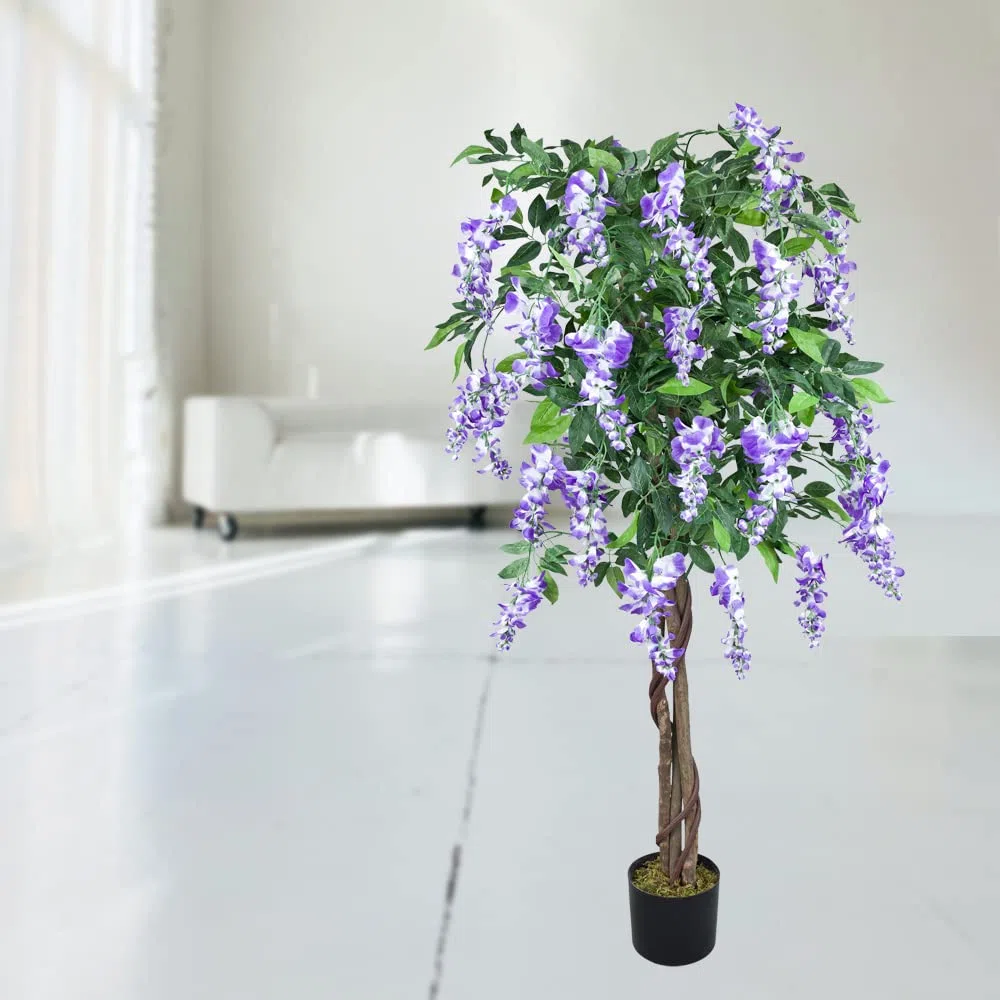 Decovego Wisteria Glicine Pianta Albero Artificiale con Legno Naturale 160cm