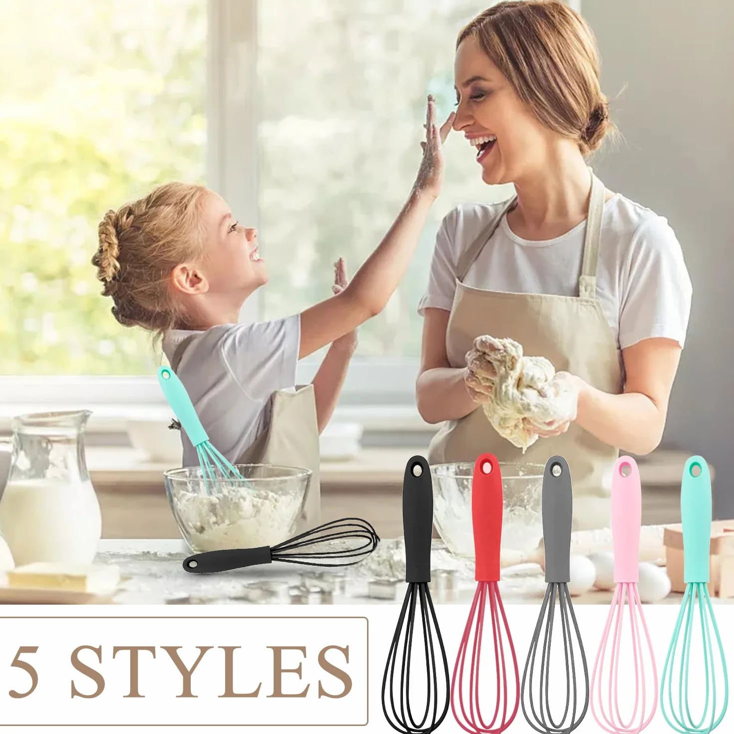 5Pcs Frusta in Silicone da Cucina per Mescolare, Battere, Schiumare