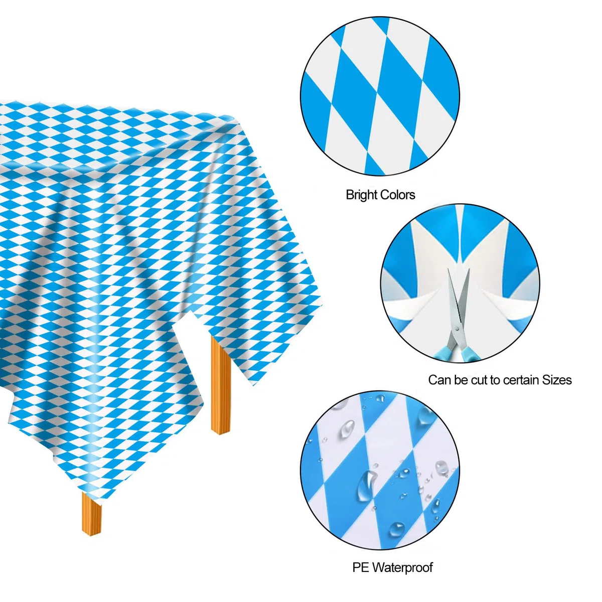 AhfuLife 4Pcs Tovaglia Oktoberfest, Decorazione da Tavola Bavarese, 137x274 cm, Griglia a Rombi Bavarese Blu e Bianca, Tovaglia Impermeabile Monouso per Oktoberfest, Feste Della Birra