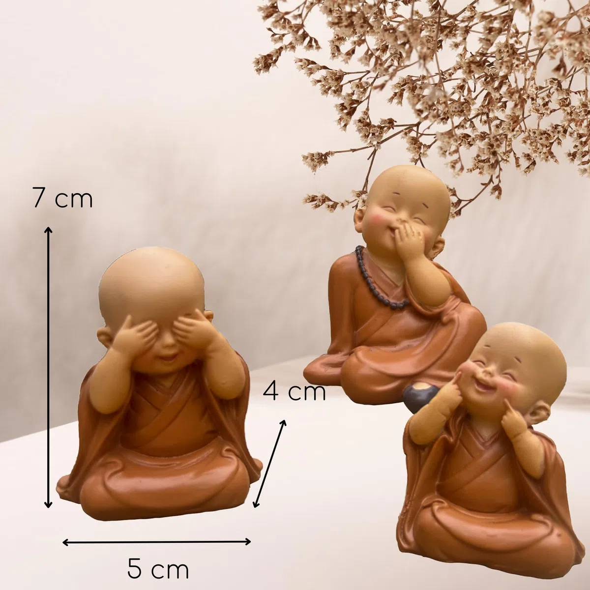 Trio di statue Saggio Bonzen - Non vedere nulla - Non sentire nulla - Niente dire - Un insieme simbolico per un'atmosfera pacifica e serena - Idea regalo unica -H 7 cm - Zen'Light