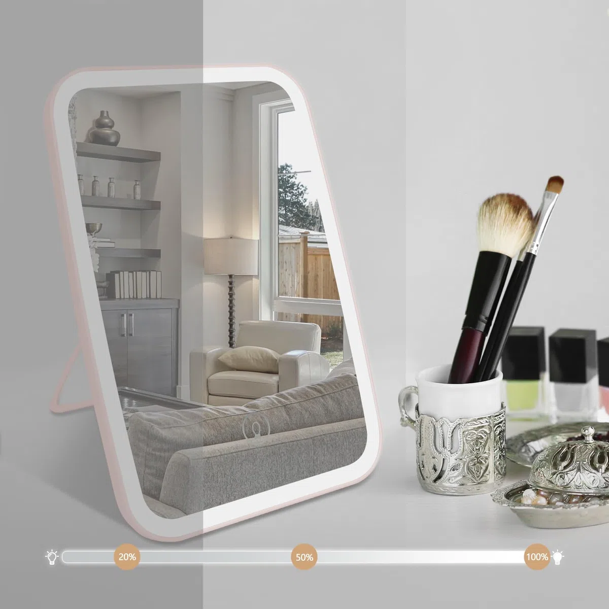 OWill Specchio Trucco con Luci, Specchio Portatile con Sensore Touch Dimmerabile a 3 Velocità, Specchio Led Ricaricabile per Bagno, Camera da Letto, Viaggi