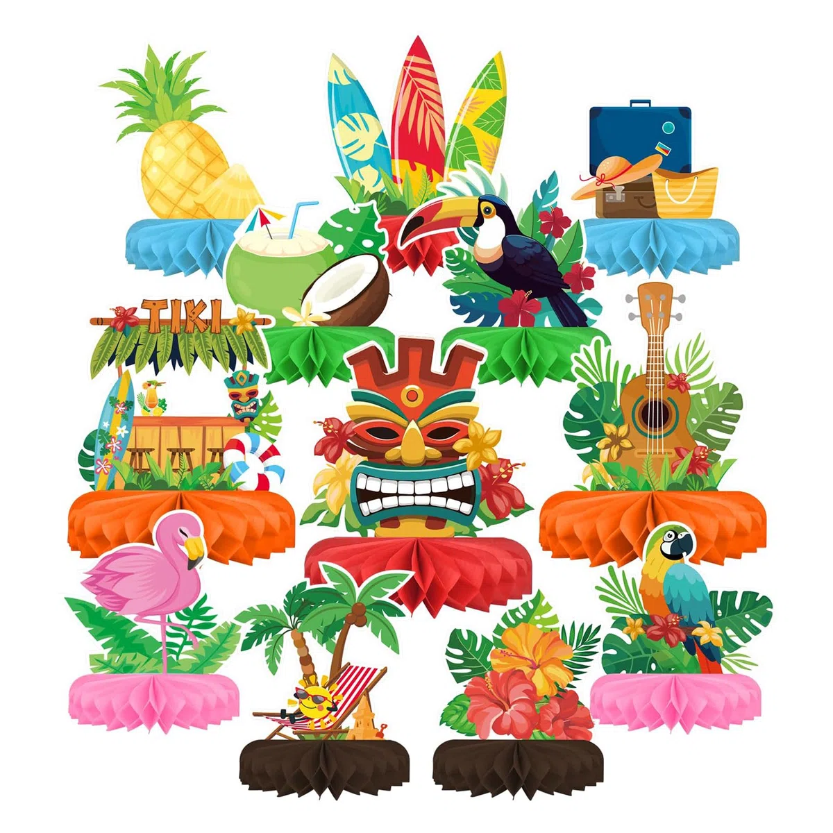 Set Decorativo per Festa Luau Hawaiana: Tema Aloha con Centrotavola A Nido D’Ape A Luau, Perfetto per Tiki E Celebrazioni Hawaii