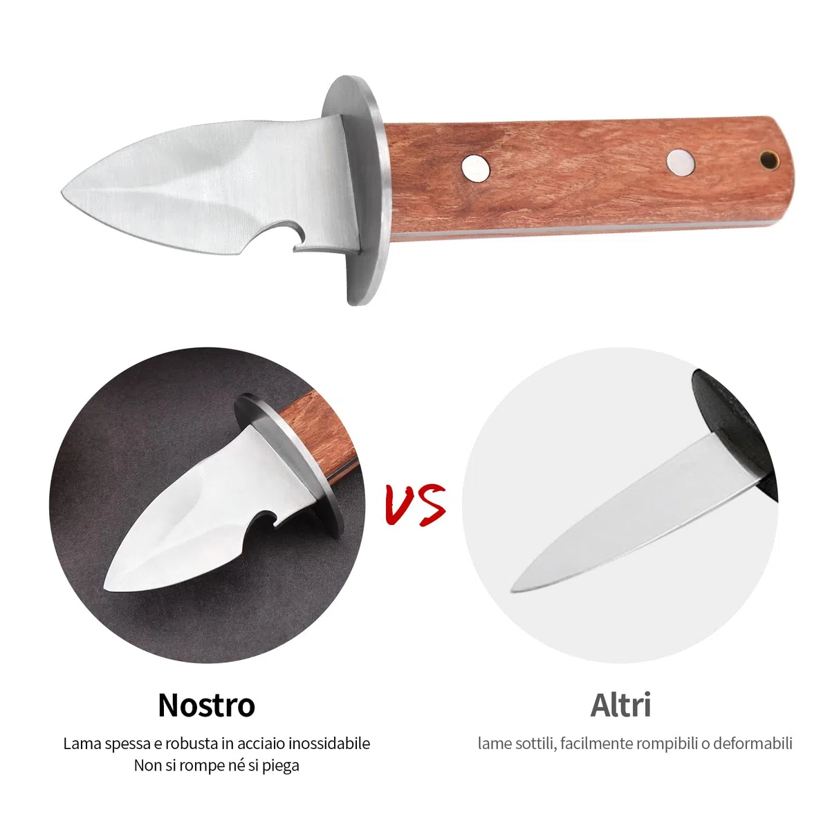 Coltello da Ostriche, Coltello per ostriche e apribottiglie，per Crostacei o Formaggi a Pasta Dura, BBQ, ristoranti, incontri all'aperto