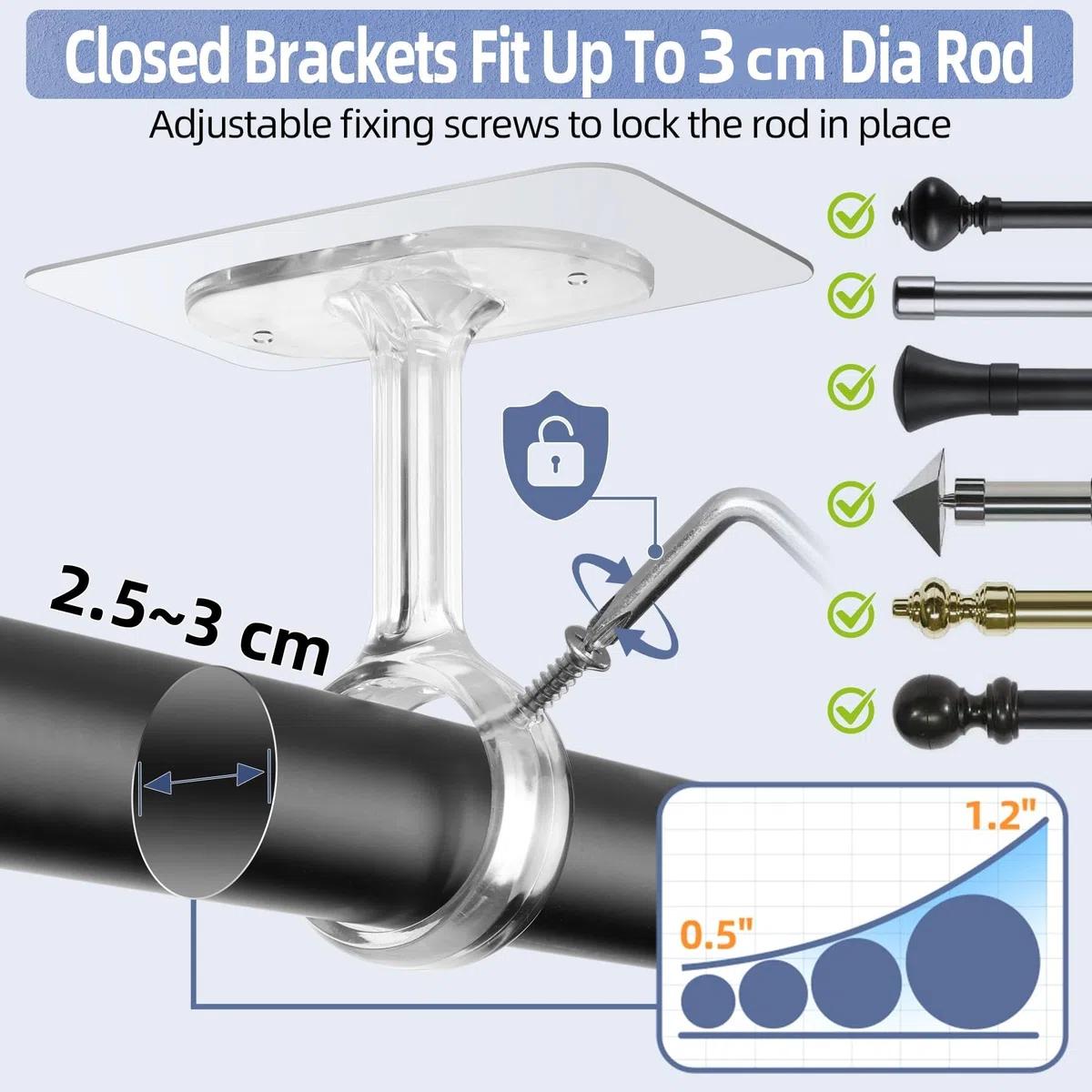 Staffa da Soffitto Estensibile per Tende, Barre per Tende da 32 mm, Montaggio Senza Fori con Viti, Ideale anche per Aste Doccia, Tendaggi per Porte e Armadi (4 pezzi, Trasparente)