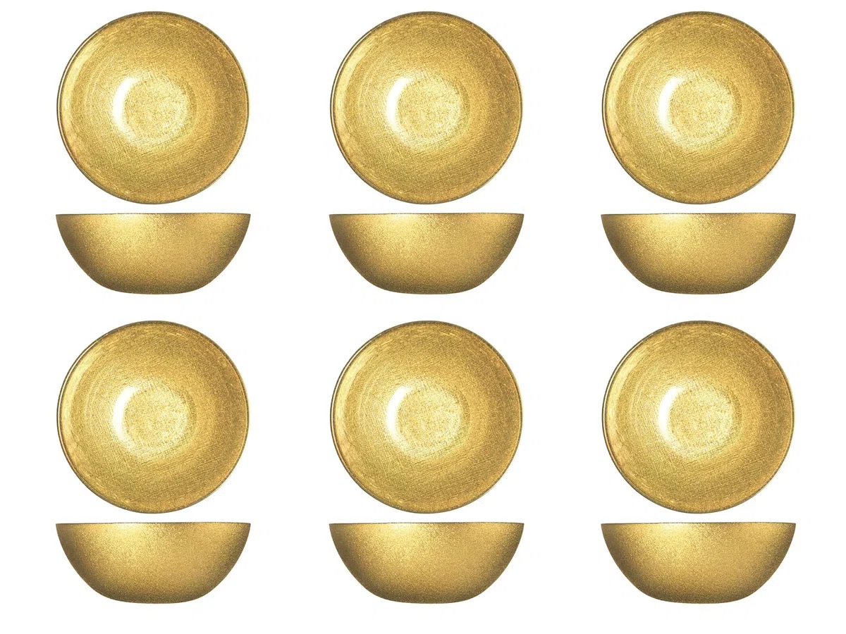 H&H-Regent, set 6 bowl, ciotole natalizie, in vetro, effetto glitter, oro, 22 cm