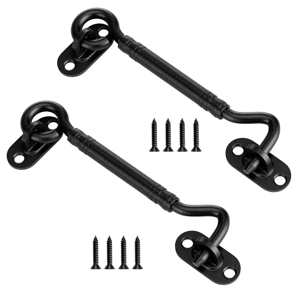 2 Pz Gancio e Chiavistello a Occhiello, 15cm Gancio per Cabina in Acciaio Inossidabile Nera Chiusura con Gancio e Occhiello Robusta Gancio e Occhio con 8 Viti Gancio per Armadio Finestra Porta