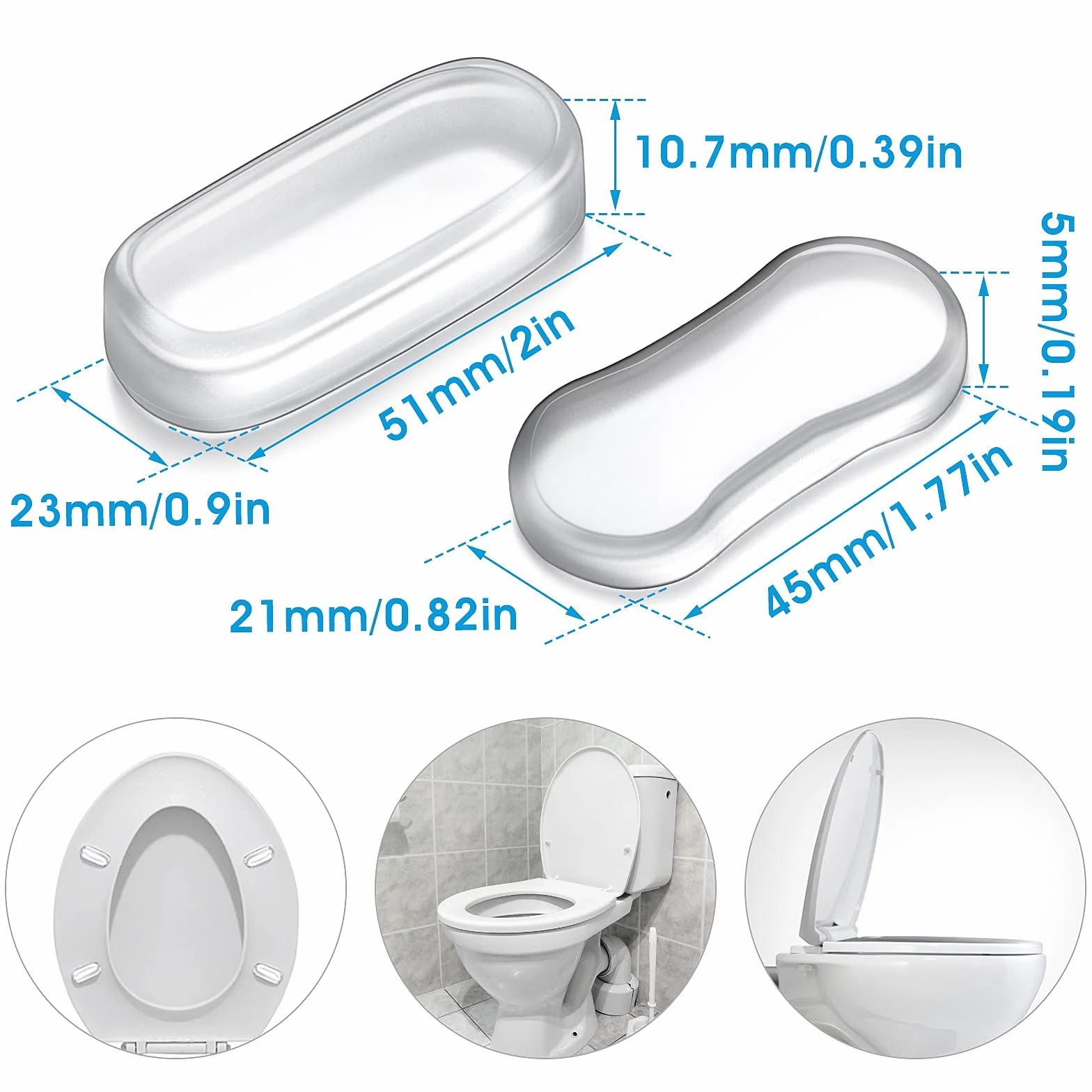 ASTER Kit di ricambio per tavoletta WC, 20 pezzi, con adesivo forte, paracolpi in gomma per famiglie, hotel, servizi igienici scolastici