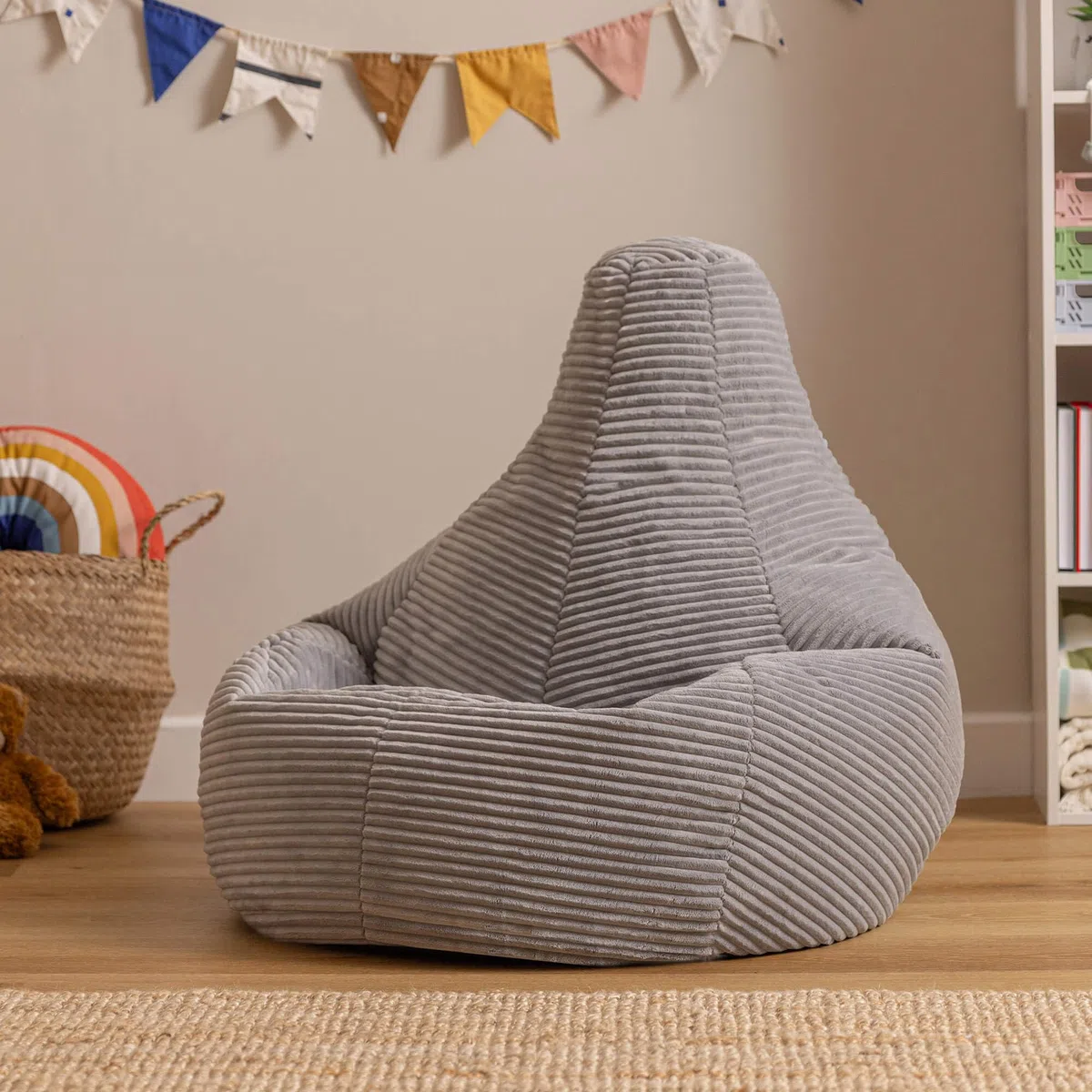 icon Dalton Pouf Bambini, Grigio, Velluto a Coste, Poltrona Sacco con Riempimento Incluso, Sedia Bambini, Mobili Camera da Letto