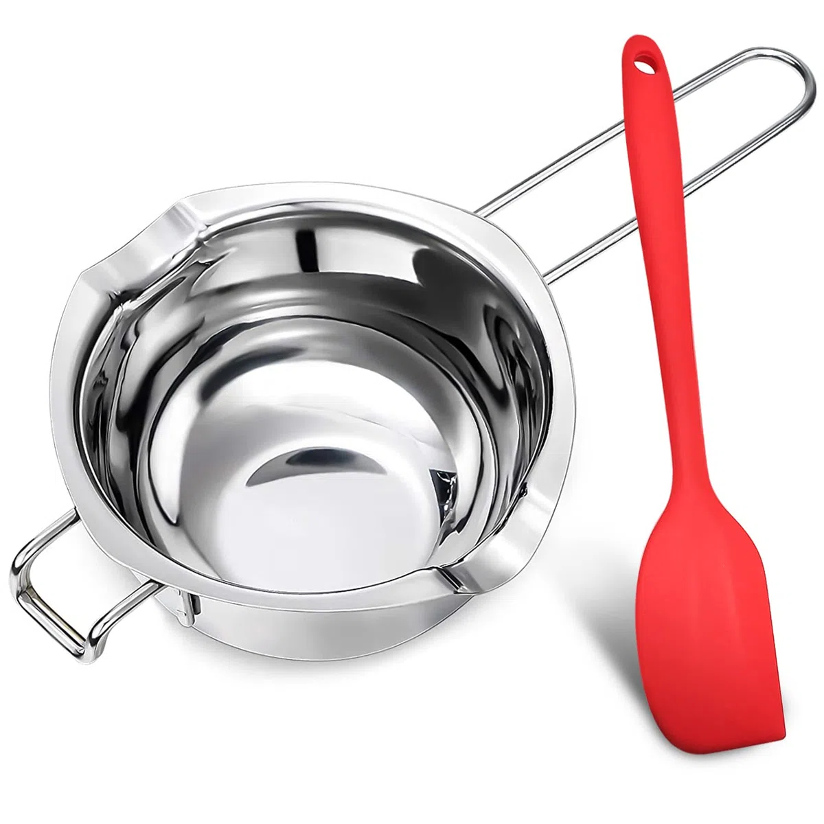GMMG Pentolino per Cottura Bagnomaria 400 ml Acciaio Inox 304 Pentola per Bagnomaria con Spatole in Silicone per Sciogliere Cioccolato