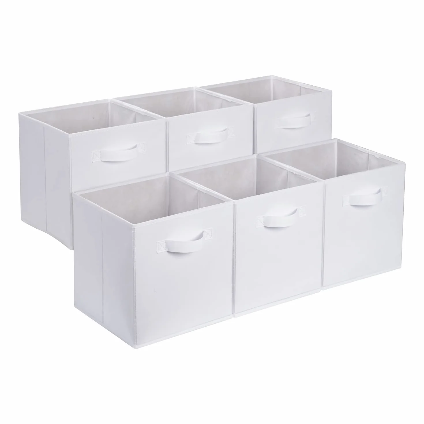 Amazon Basics Confezione da 6 cubi portaoggetti pieghevoli in tessuto, 33x33x33 cm, Bianco