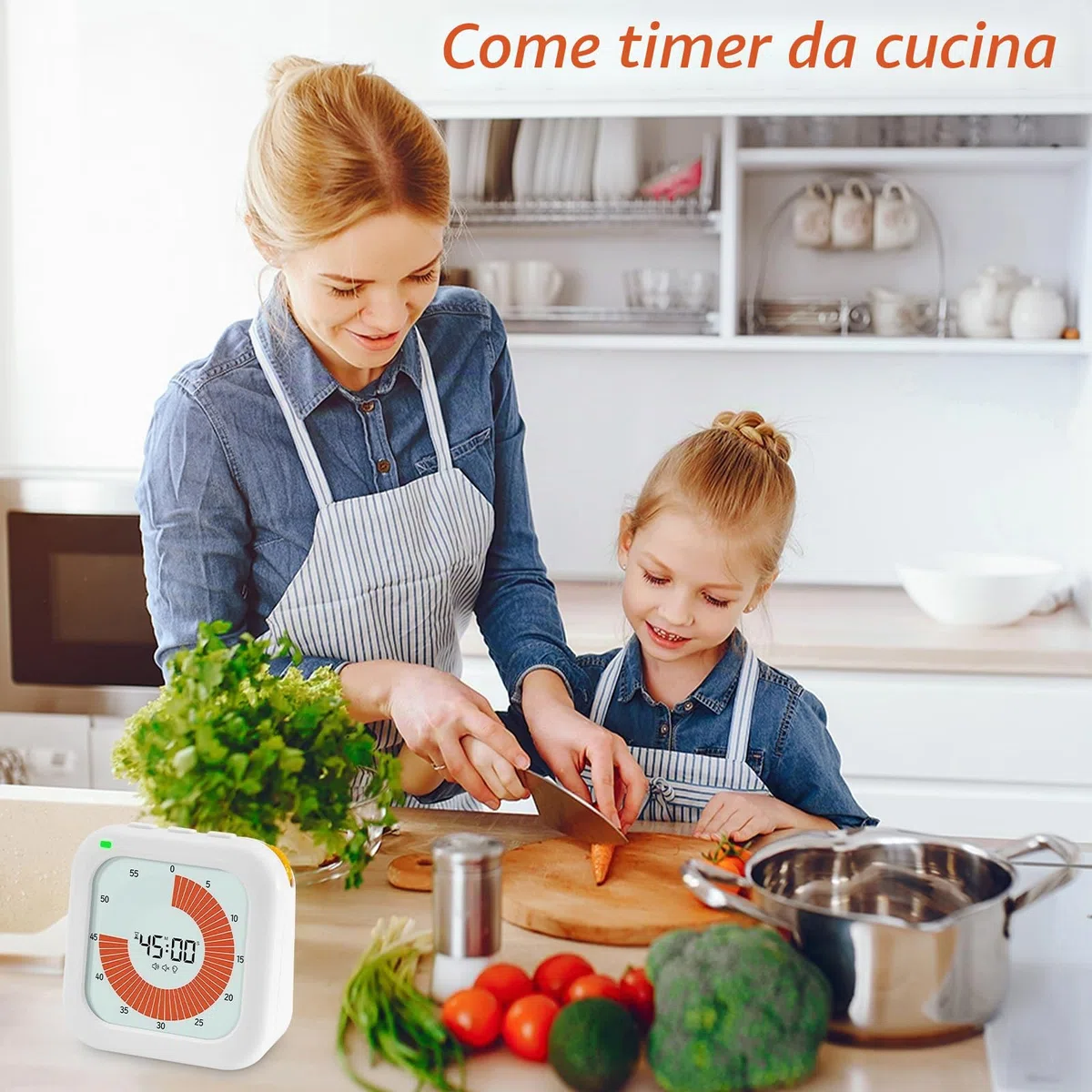 Timer Visivo per Bambini Time, 60 Minuti Digitale Timer da Cucina Pomodoro, Adatto a Varie Occasioni come Cucinare, Cuocere al Forno, Sport, Esami, Giochi, Viene Fornito con 2 Batteria