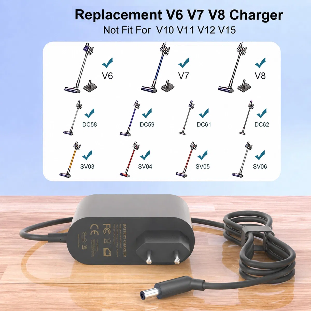 26.1V Caricabatterie Compatibile con Dyson V6 V7 V8 Animal Absolute Aspirapolvere, Caricatore Alimentatore per DC58 DC59 DC61 DC62 DC72 DC74 SV03 SV04 SV05 SV06 SV09 SV10 SV11 Adattatore Charger