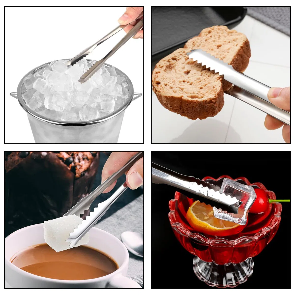 6 Confezione da Mini Pinze da Portata in Acciaio Inox, Pinze per Zucchero, 15cm Pinza da Ghiaccio, Pinza da Portata, per Matrimoni, Feste, Bar, Grill