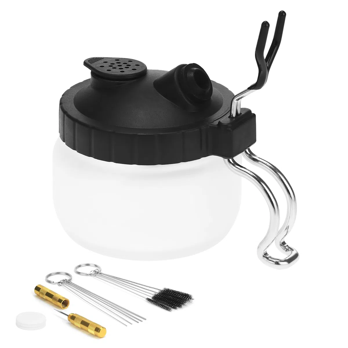 QWORK® Kit di Pulizia per aerografo, Contenitore per la Pulizia con Supporto, 5 spazzole per la Pulizia, 5 Aghi per la Pulizia, 1 Raschietto per la Pulizia