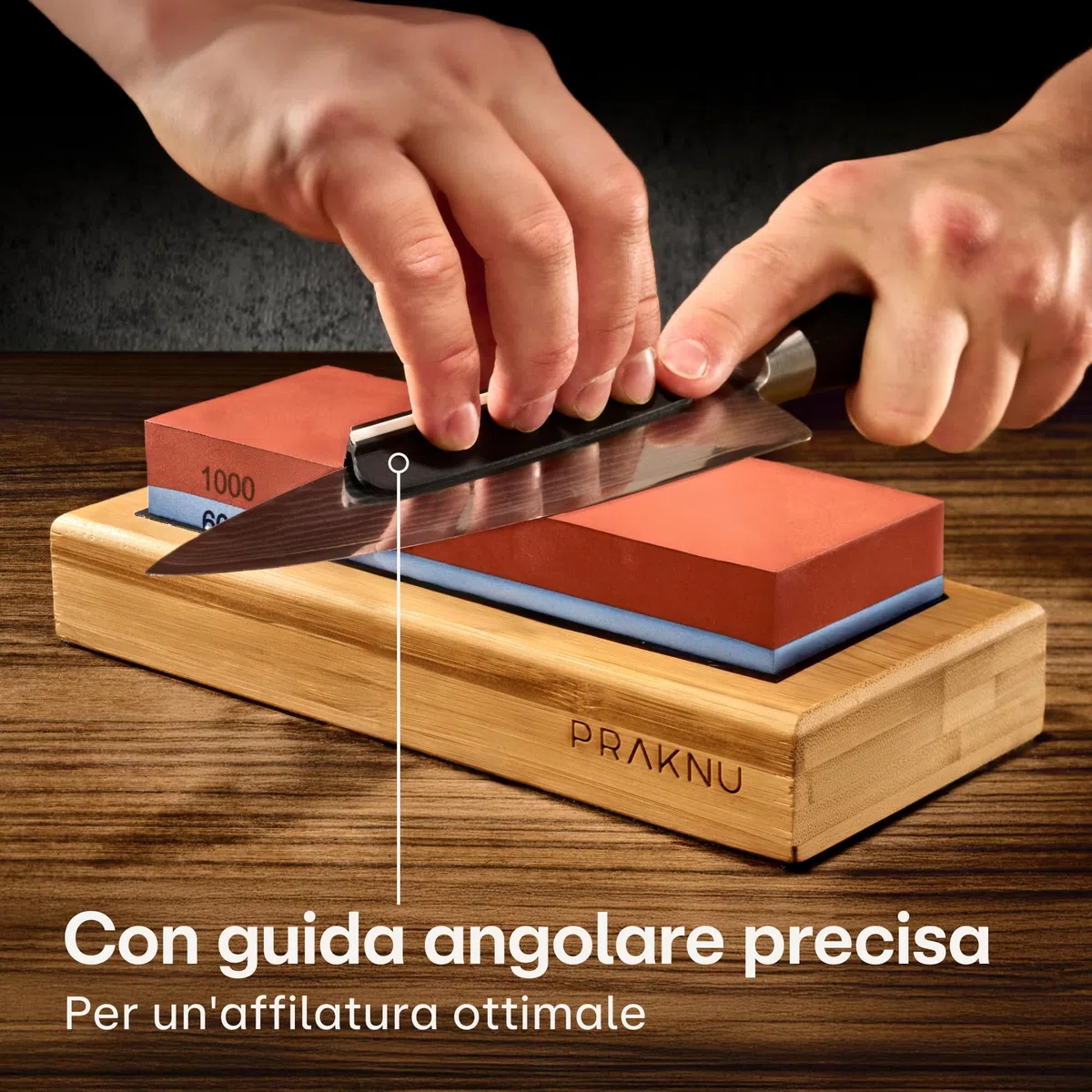 Praknu Pietra per Affilare 2-in-1 Affilacoltelli Cote 1000/6000 Grana Combinazione Affilacoltelli Professionale - con Stand Silicone Antiscivolo & Bambù