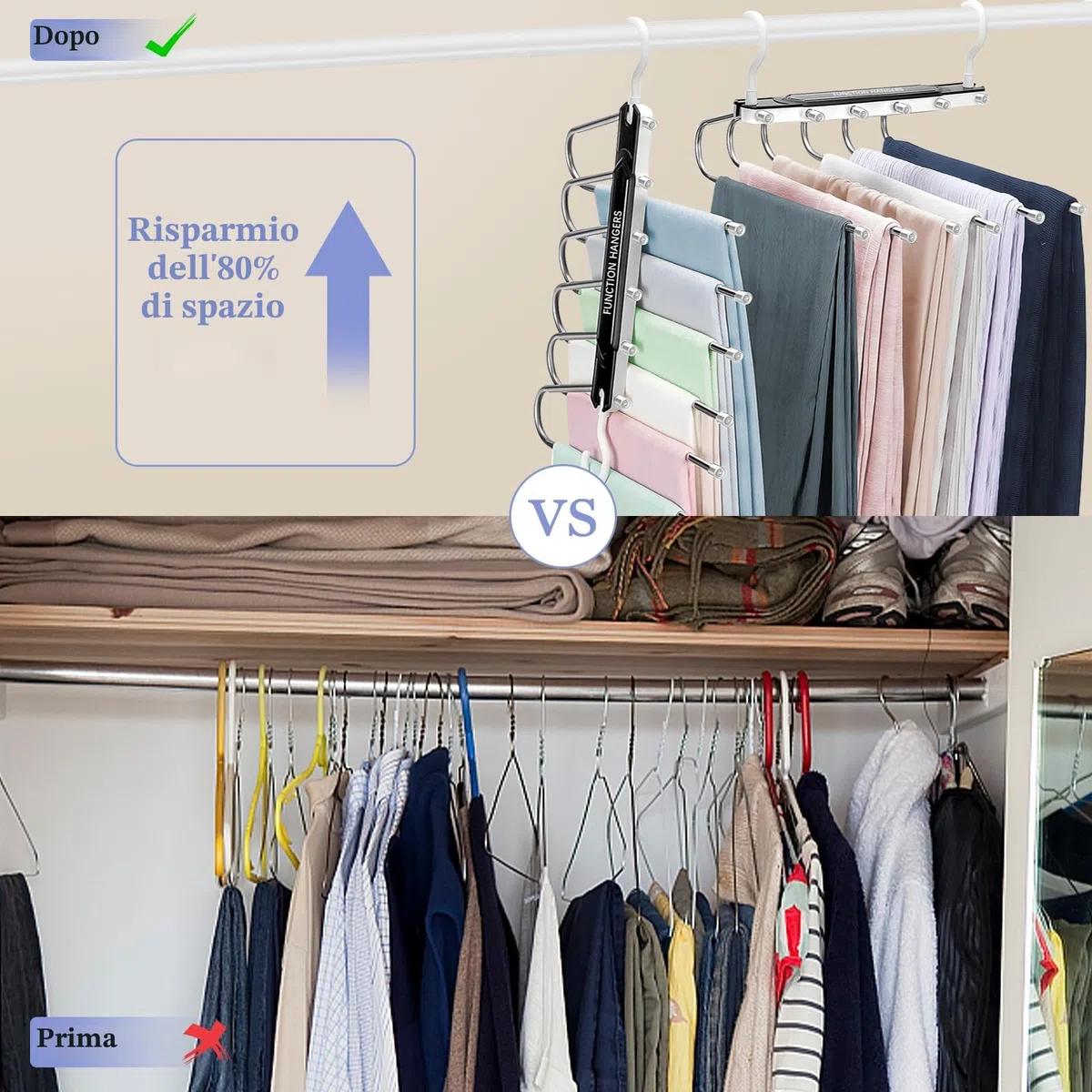 MOYKSRR 6 in 1 Grucce Pantaloni, 2 Pezzo Acciaio Inossidabile Grucce Pantaloni, Appendini Salvaspazio Armadio, Appendini Portatili Multifunzionali Adatto per Pantaloni, Jeans, Sciarpe, Gonne