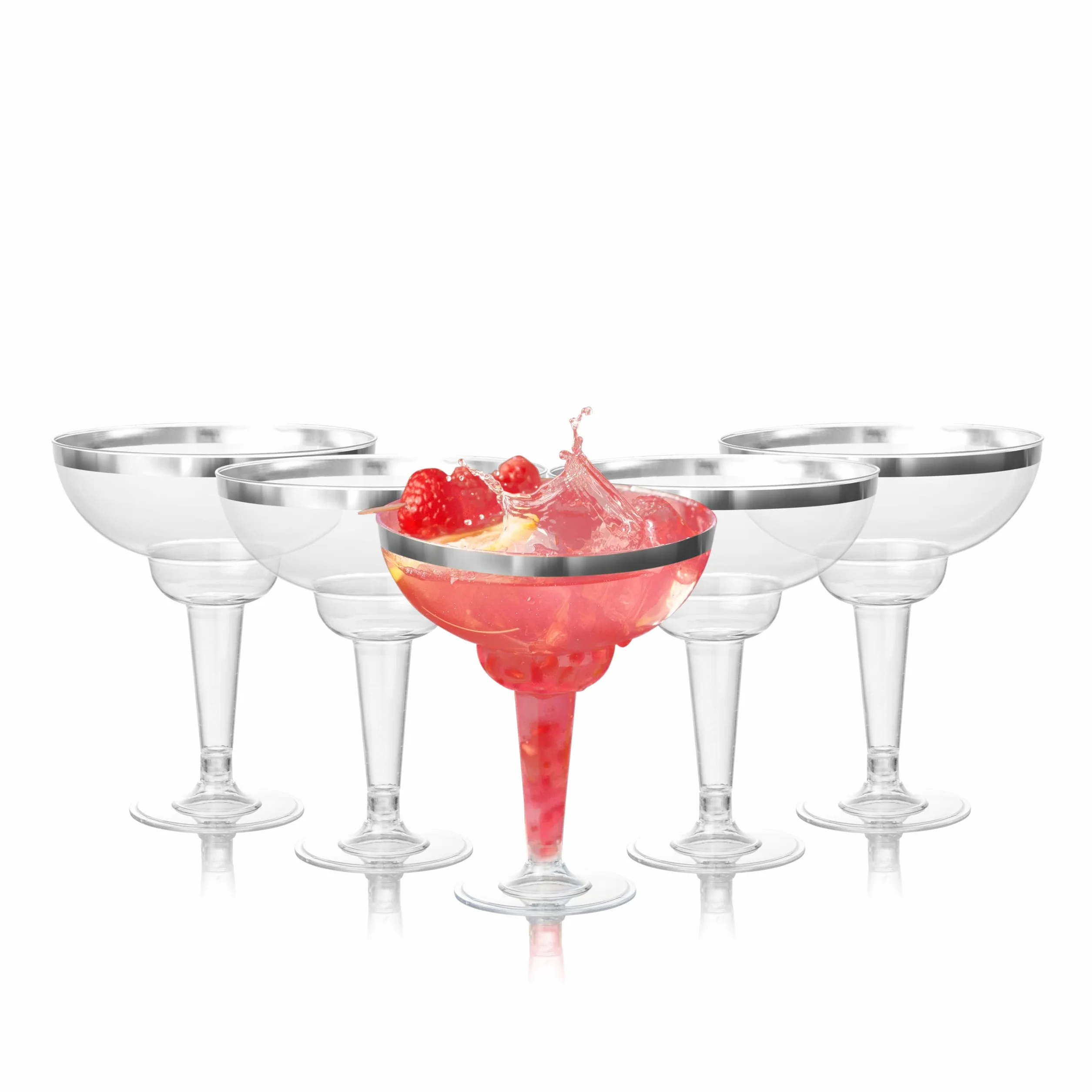 Matana 12 Elegantes Copas de Cóctel Margarita de Plástico con Bordo Argentato (360ml / 12oz) - Resistentes y Reutilizables - Copas Daiquiri Martini para Bodas, Cumpleaños, Navidad y Fiestas