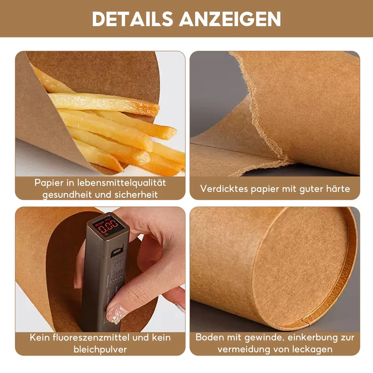 60 Pezzi Bicchieri di Carta Kraft, Porta Patatine 12oz, Sacchetti per Waffle a Bolle, Coni di Carta Kraft per Waffle, Patatine, Popcorn