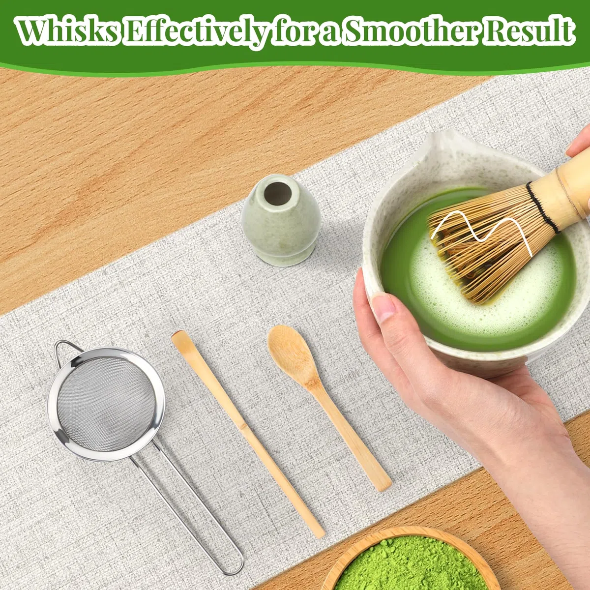 Alyvisun Matcha Kit, Matcha Set 5 Pièces AvecChasen Et Support Pour Fouet Matcha, Passoire, Cuillère À Thé, Spatule À Thé, Tea Kit a Pour Les Amoureux Du Matcha, Kit Matcha Débutants et Passionnés