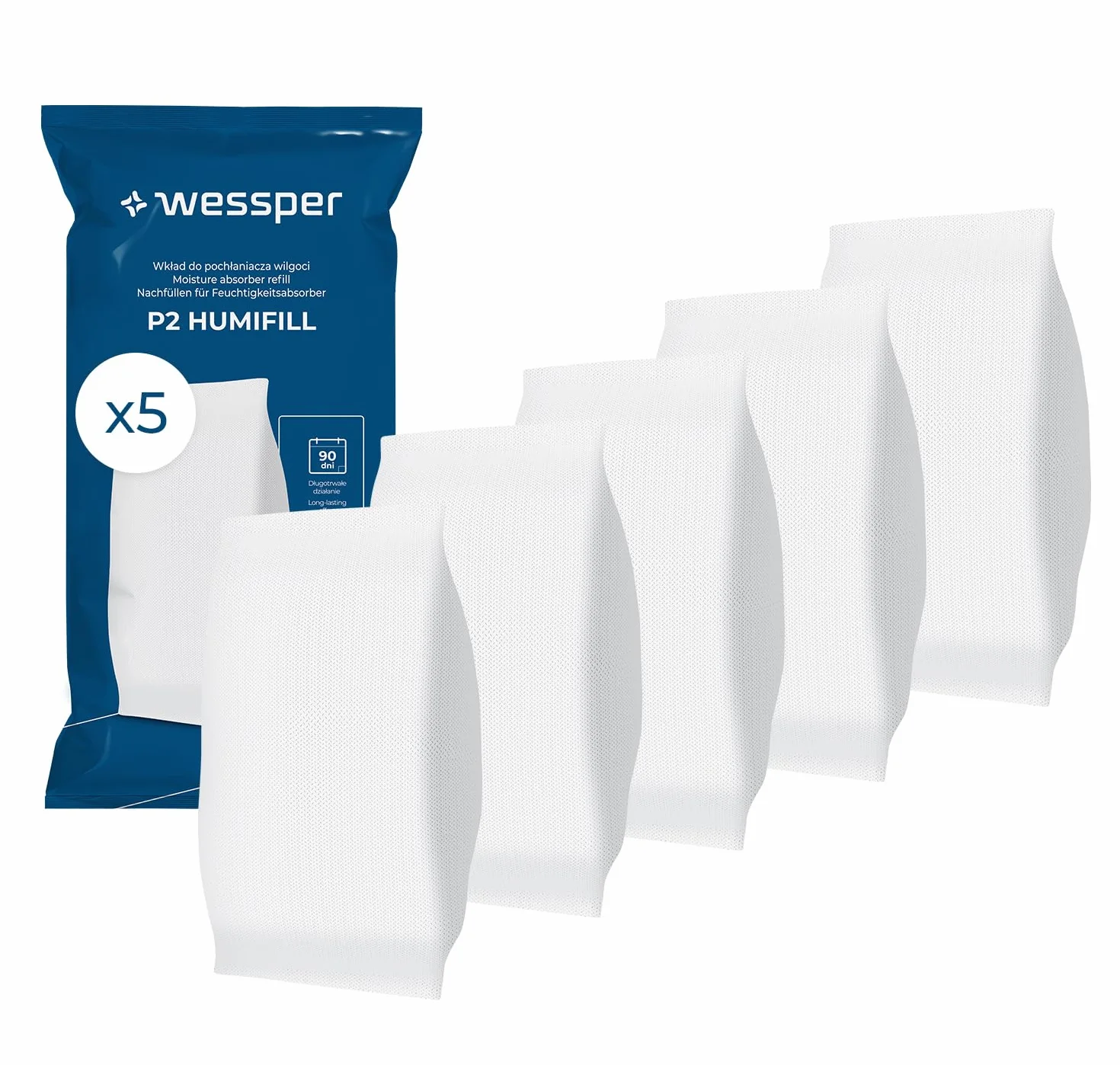 Wessper 5x Sacchetti di Ricarica per Deumidificatore 250g – Granuli Assorbi Umidità, Anti Muffa e Odori, Ricarica Universale Senza Elettricità, Uso Interno Multi-Ambiente