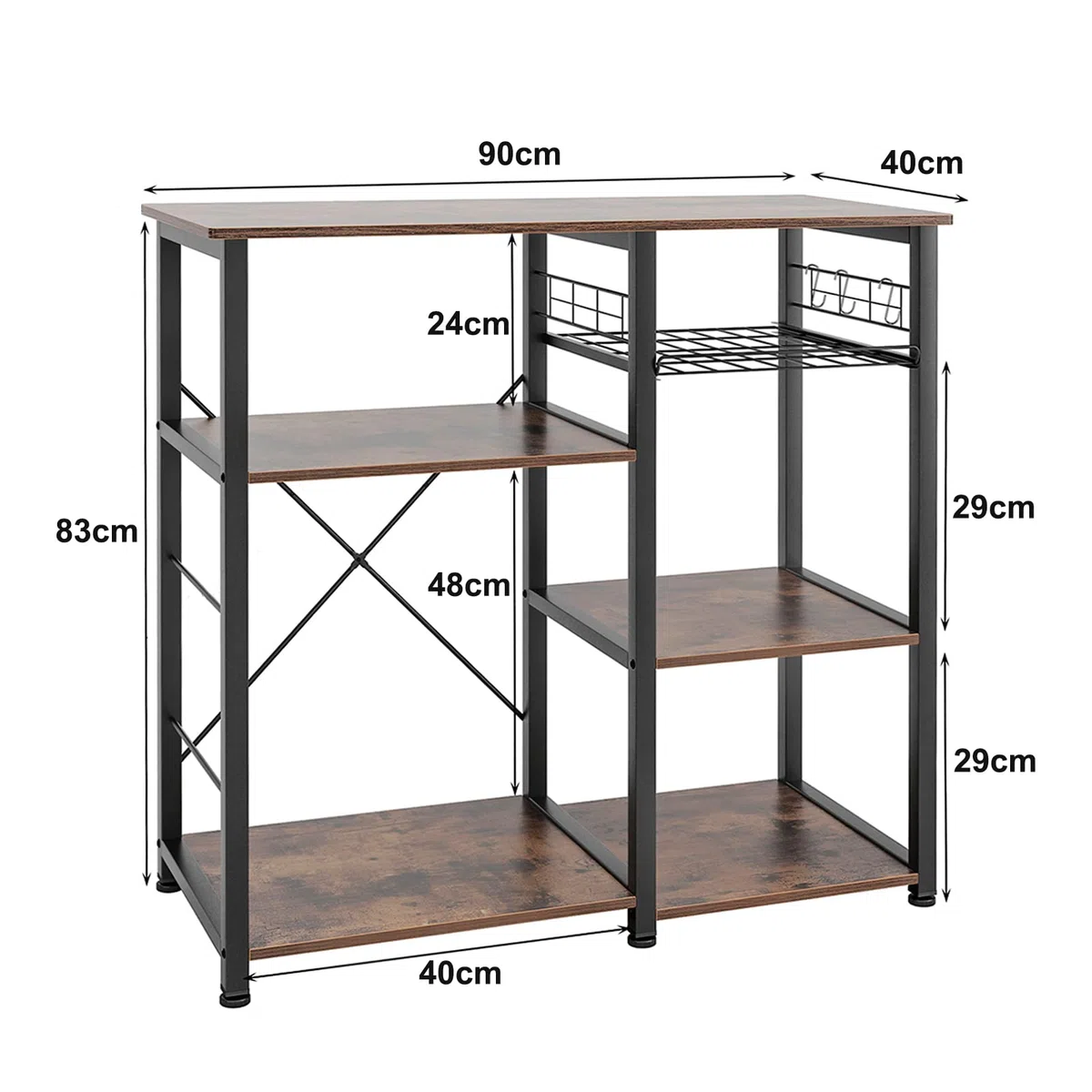SogesHome Scaffale da Cucina, 3 +4 Supporto per Forno a Microonde con Ripiani, Mobile Cucina salvaspazio con cesti in Filo Metallico, 90 * 40 * 83 cm, Marrone Vintage W5S-FG-Sh