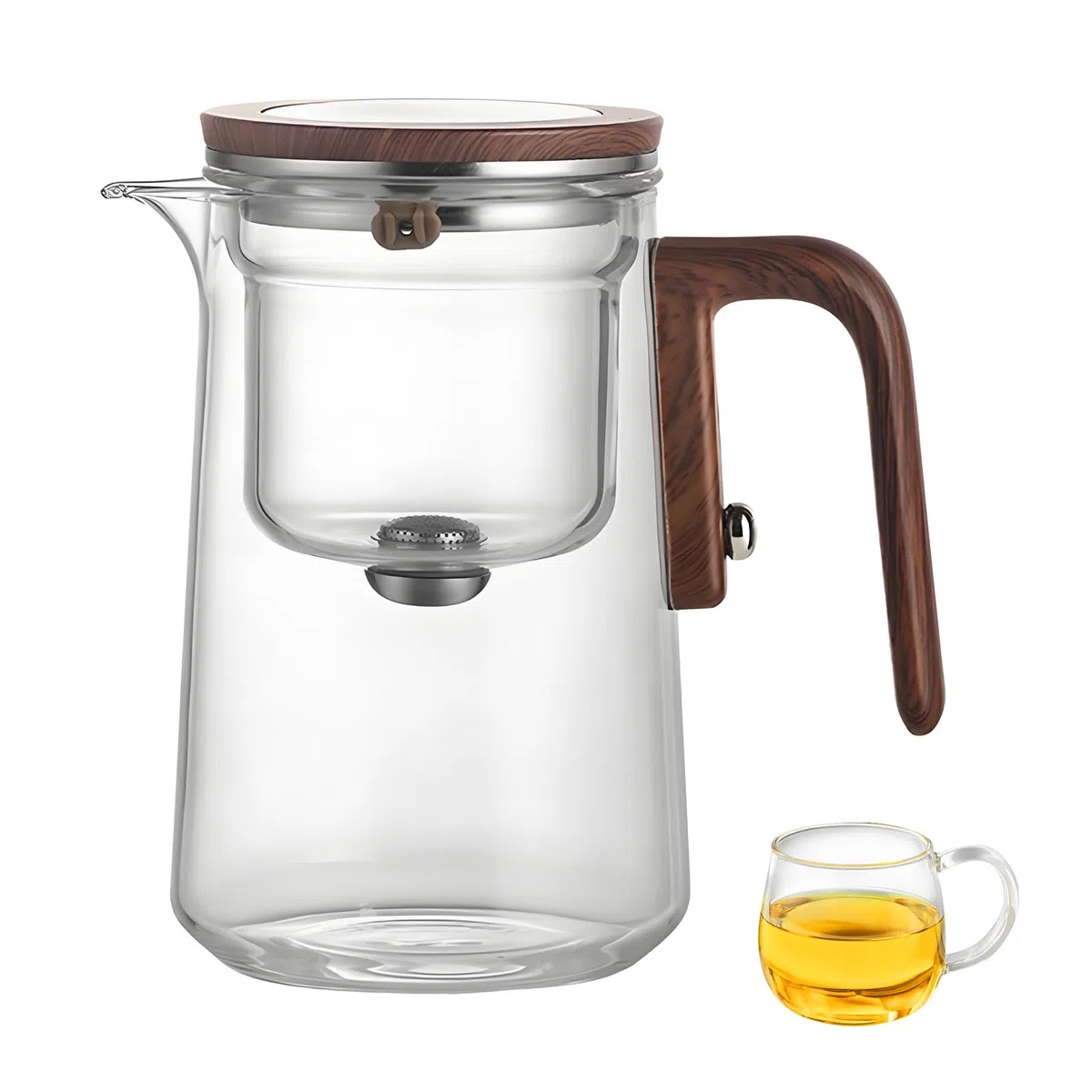 Teiera in Vetro con Infusore Ysislybin, Teiera Magica con Separazione dell'Acqua e Manico in Finta Legno, 800 ml