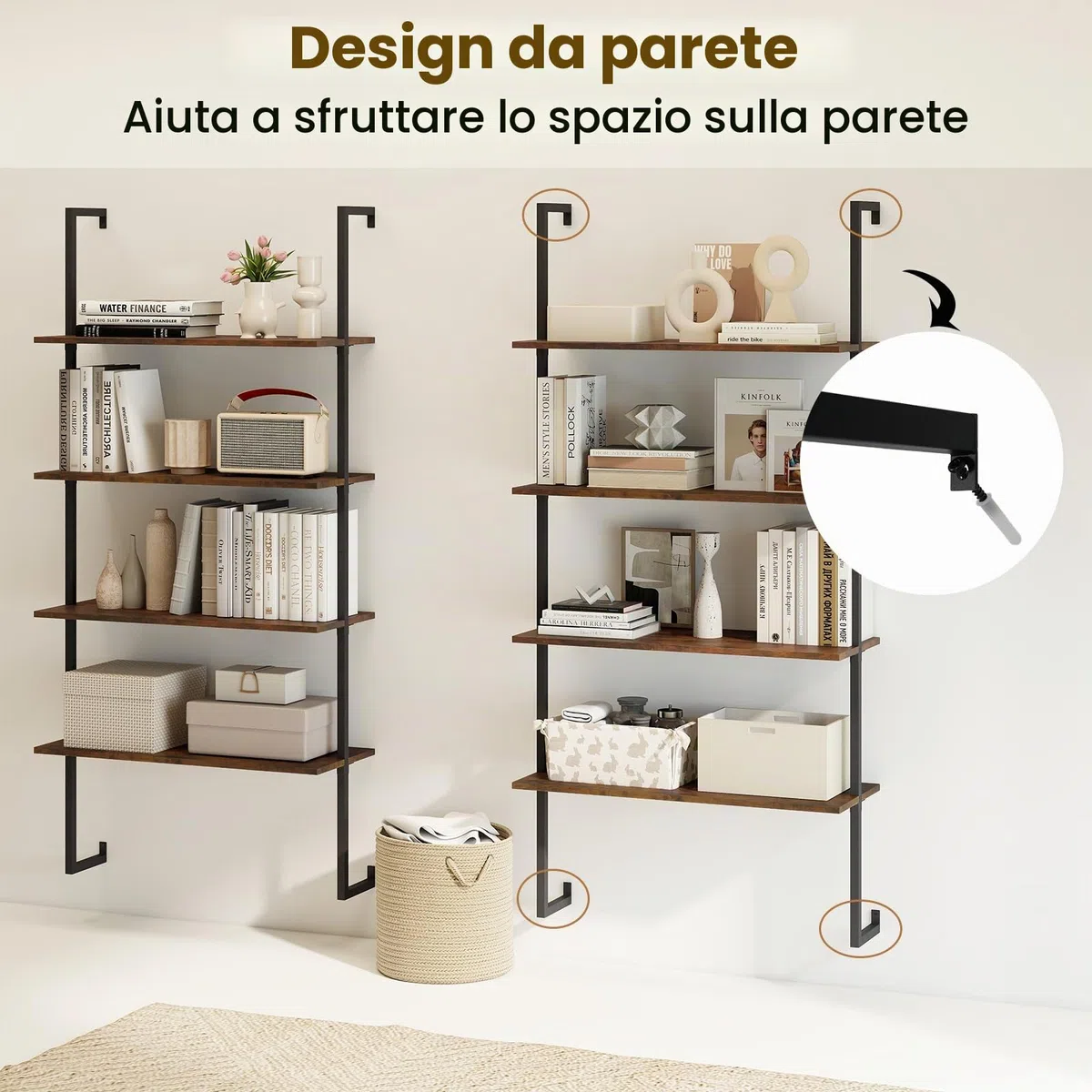 GIANTEX Mensola da Parete a 4 Ripiani, Scaffalatura Aperta con Telaio Metallico, Stile Industriale Sospeso, Salvaspazio 76 x 30 x 163 cm, per Cucina, Soggiorno, Camera e Ufficio